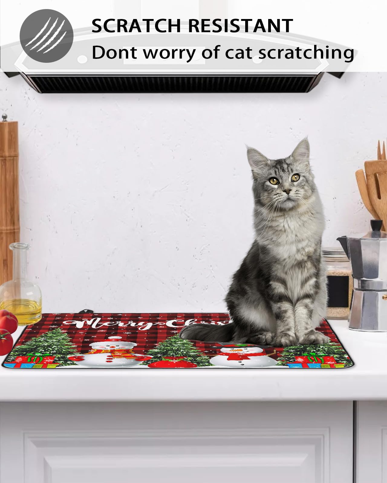 Electric Stove Cover - Heat Resistant Rubber Mat with Christmas Snowman & Xmas Tree Design, Buffalo Plaid Red Black Foldable Cooktop Protector for Glass Top Stoves, 28.5