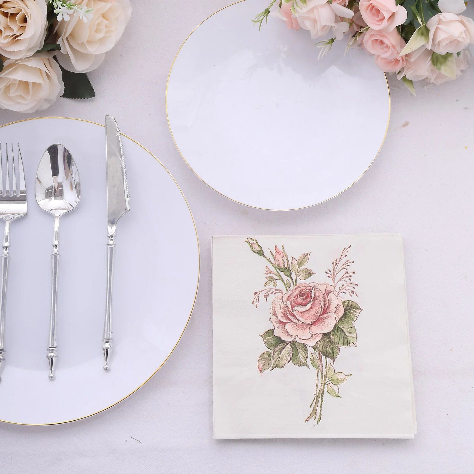 20-Pack Ivory & Pink Rose Cocktail Napkins 13x13 Inch Disposable Paper Napkins for Wedding, Bridal Shower, Birthday Party & Elegant Events