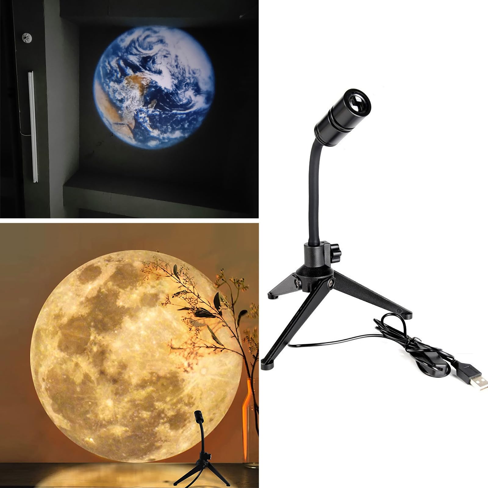 Xbiez 3D Moon Lamp with Earth Projection - USB Plug-in Night Light for Bedroom Decor, Romantic Gifts & Home Ambiance | Perfect for Nursery, Date Nights & Relaxation