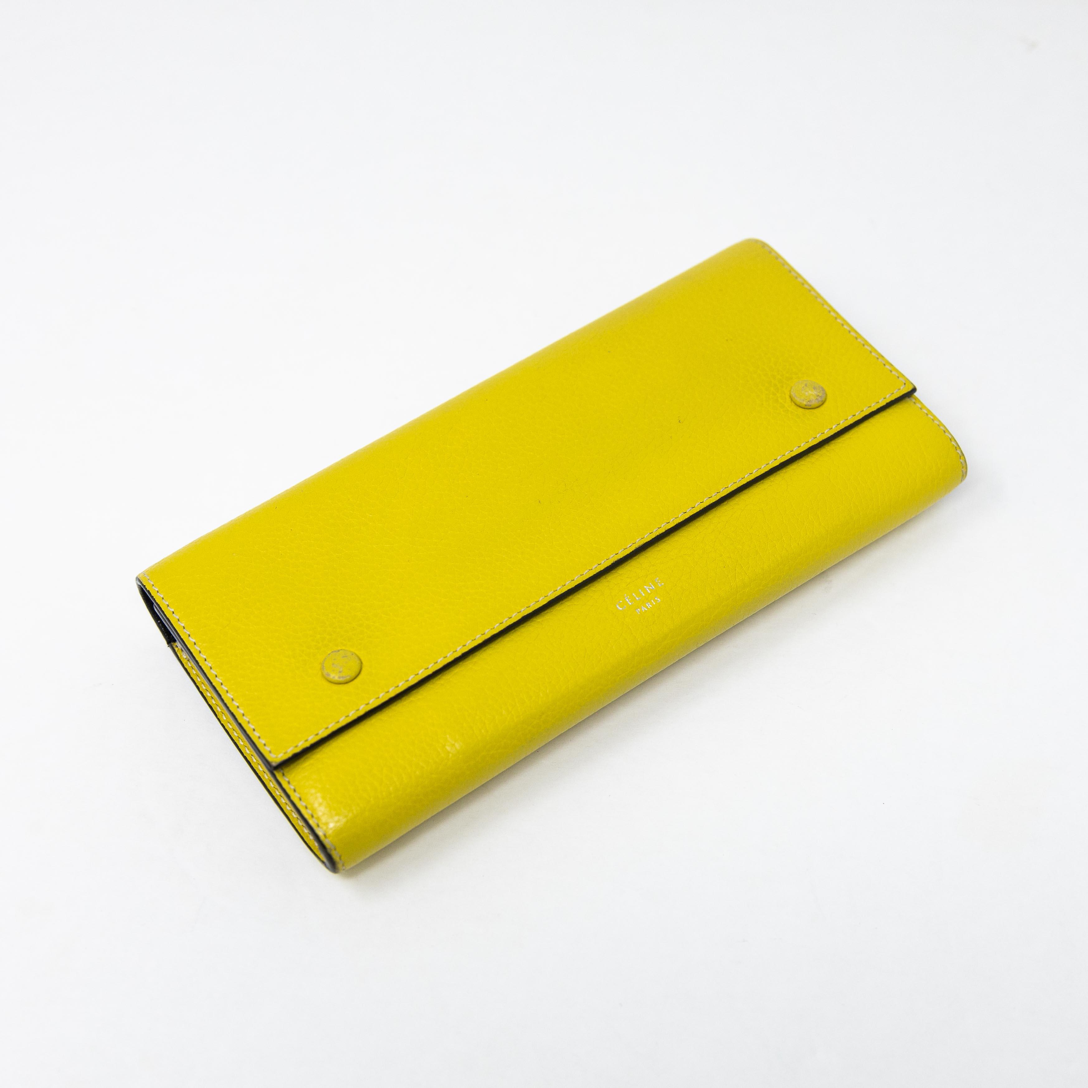 Celine Yellow Leather Long Wallet for Women - Stylish & Spacious Designer Wallet for Everyday Use & Travel
