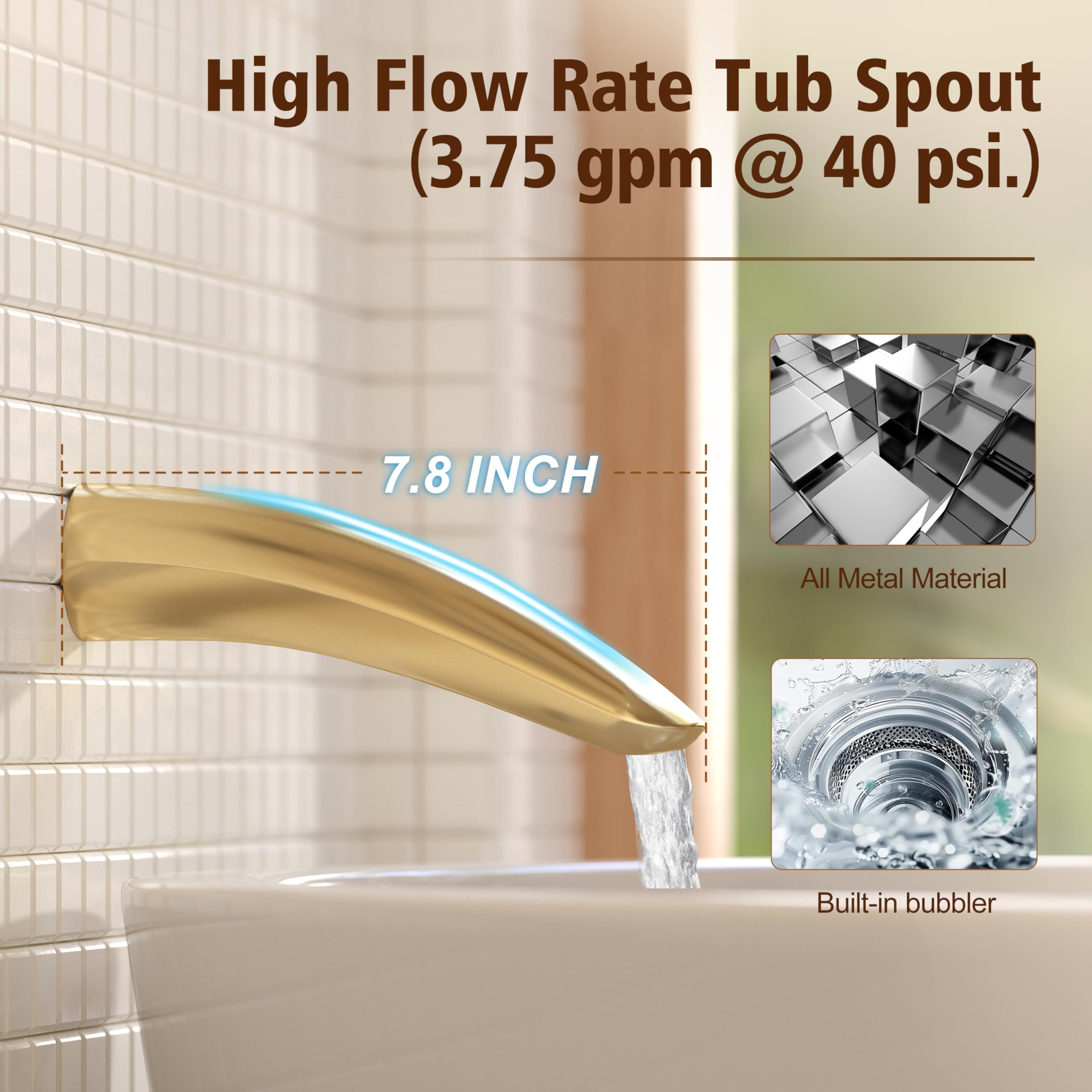 Gabrylly Brushed Gold Shower System with Tub Spout - 10