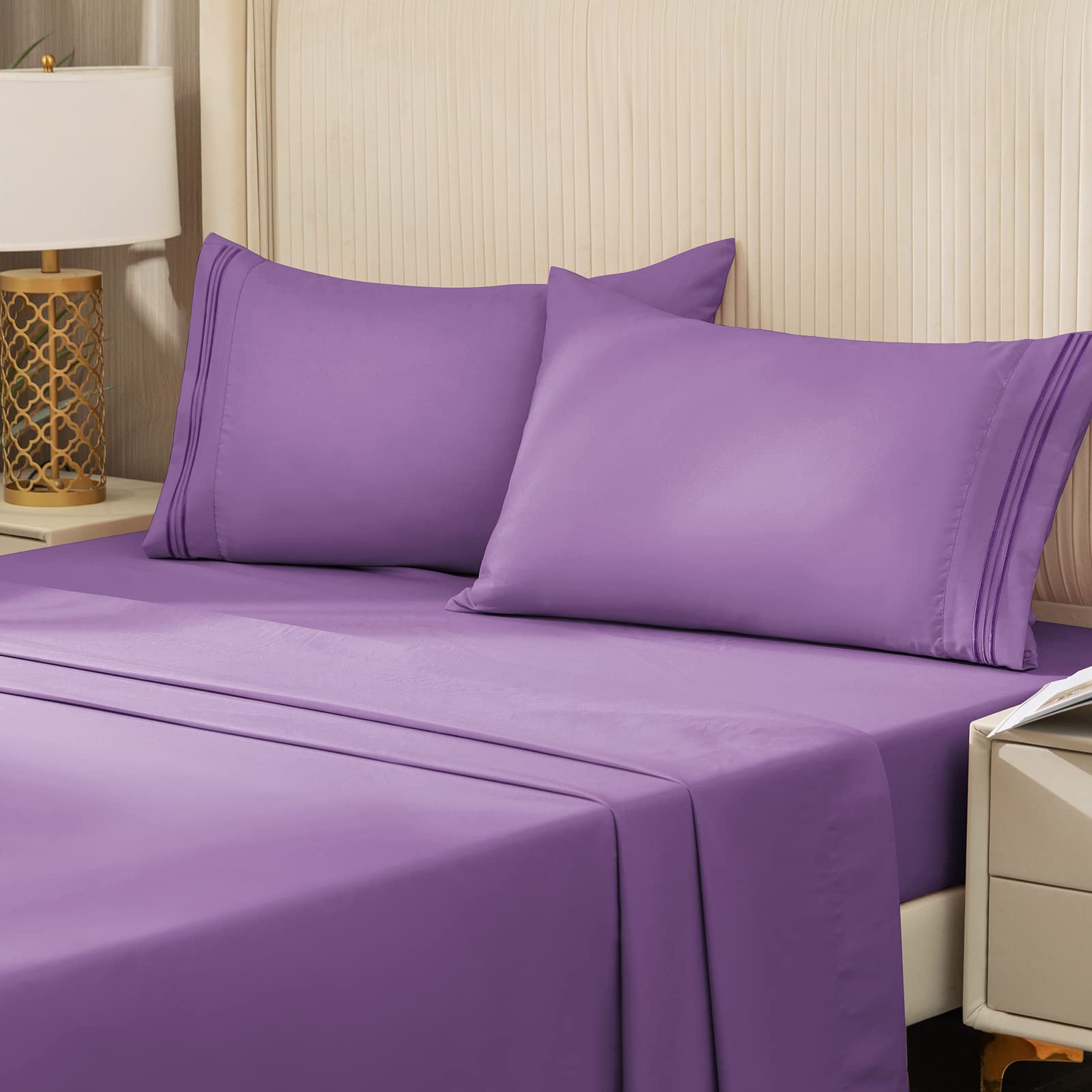 REDKEY Twin Size Bed Sheets Set - 3 Piece Soft Microfiber Bedding with Deep Pocket & Wrinkle Resistant - Machine Washable (Twin, Violet) | Perfect for Kids Rooms, Guest Beds & Dorm Essentials