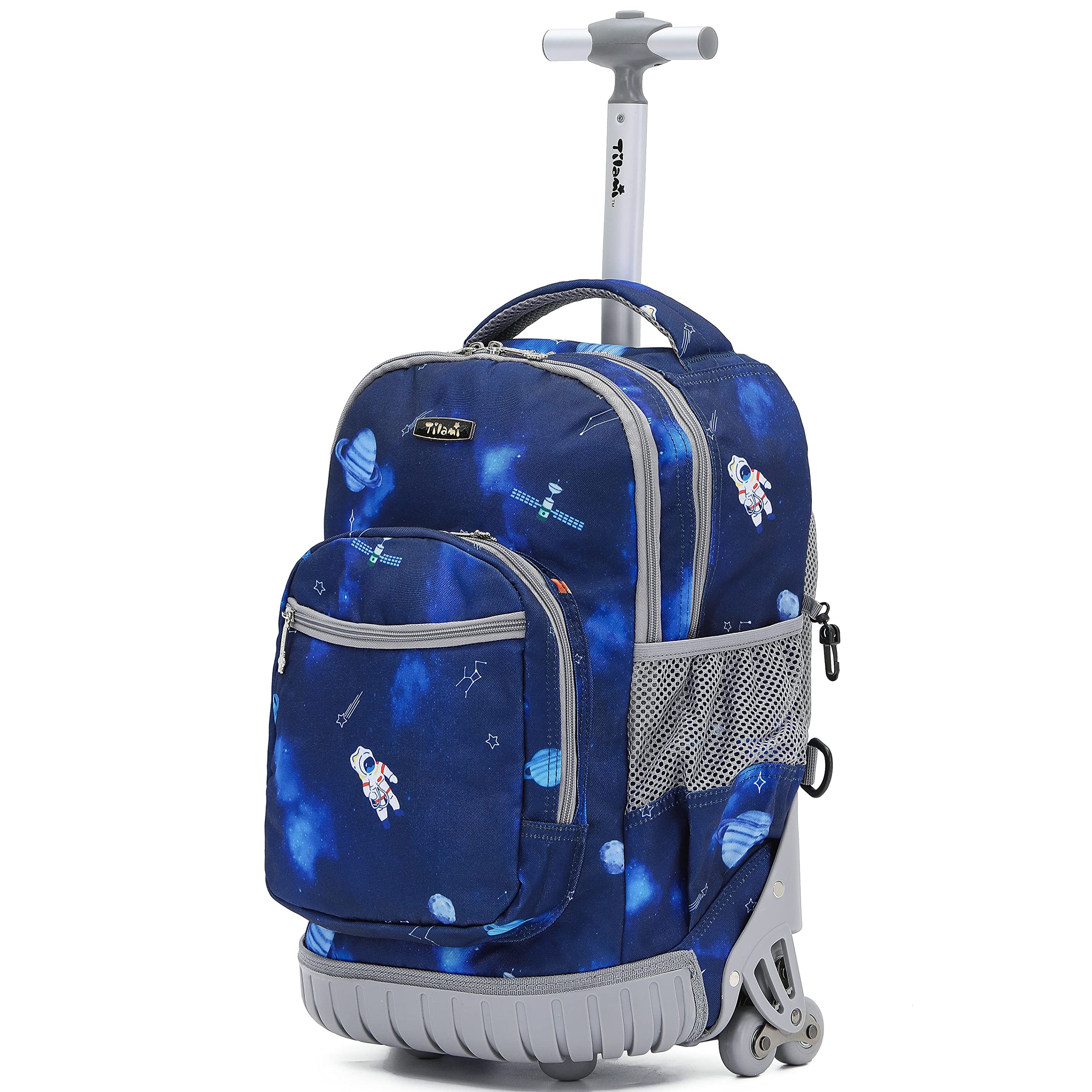 TILAMI 18-Inch Rolling Backpack for Kids - Adjustable Laptop Backpack with Wheels for School, Travel & Camping - Astronaut Design for Boys & Girls - Perfect for Daily Commute, Weekend Trips & Outdoor Adventures