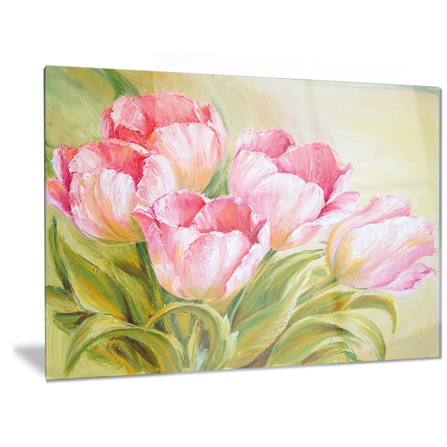 Designart Bunch of Tulips Oil Painting - Floral Metal Wall Art Decor - 28x12 Inches - Handcrafted Canvas Print for Living Room, Bedroom & Office