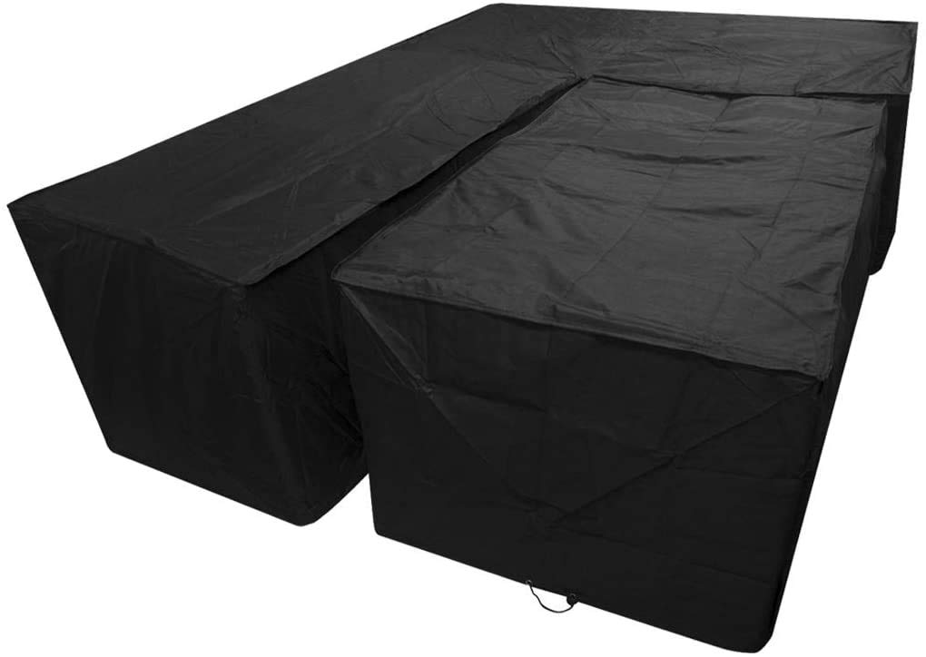 L-Shaped Sofa Cover & Rectangular Table Cover Set - Waterproof Sunproof Dustproof Outdoor Furniture Protector for Patio, Deck, Garden (2-Piece Set, Black) - Perfect for Outdoor Entertaining and All-Weather Protection