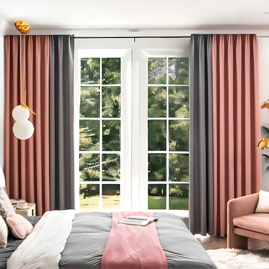 Naomi Color Blocking Blackout Curtains - Custom Room Darkening Window Drapes for Bedroom & Living Room | Noise Reducing & Light Blocking for Better Sleep