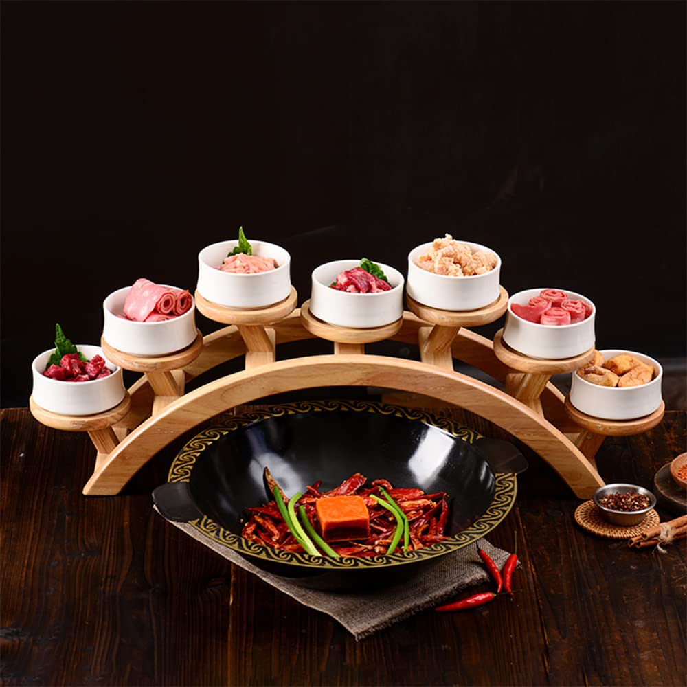 Japanese Style Stepped Sushi Plate - Wooden Arch Bridge Sushi Serving Tray for Small Portions, Appetizers & Snacks | Perfect for Home Dining, Party Food Display & Japanese Restaurant Serving