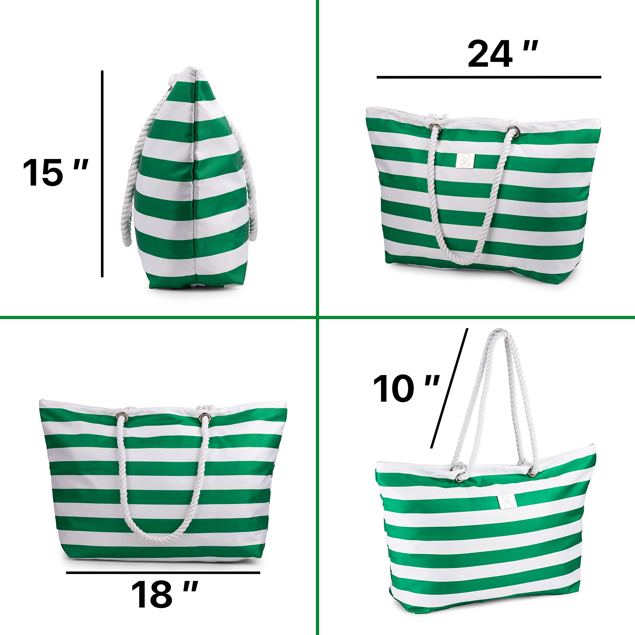 Waterproof XL Beach Tote Bag with Zipper & Pockets - Perfect for Travel & Pool Days