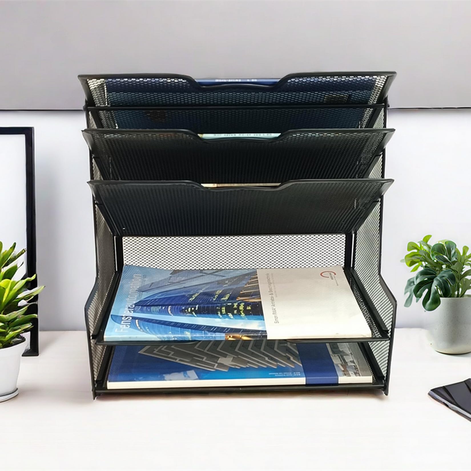 5-Tier Metal Mesh Desk Organizer - Black Office File Holder & Paper Organizer for Home & Office - Perfect for Desk Organization, Document Storage & Workspace Decluttering