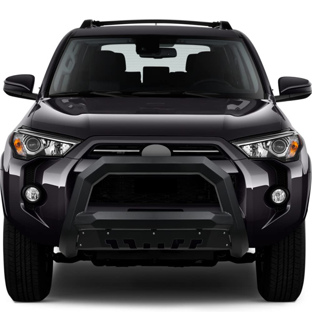 Matte Black AVT Style Angular Brush Push Front Bumper Grill Grille Guard with Skid Plate Compatible with 2010-2024 Toyota 4Runner | Off-Road Protection & Stylish Upgrade for Adventure Enthusiasts