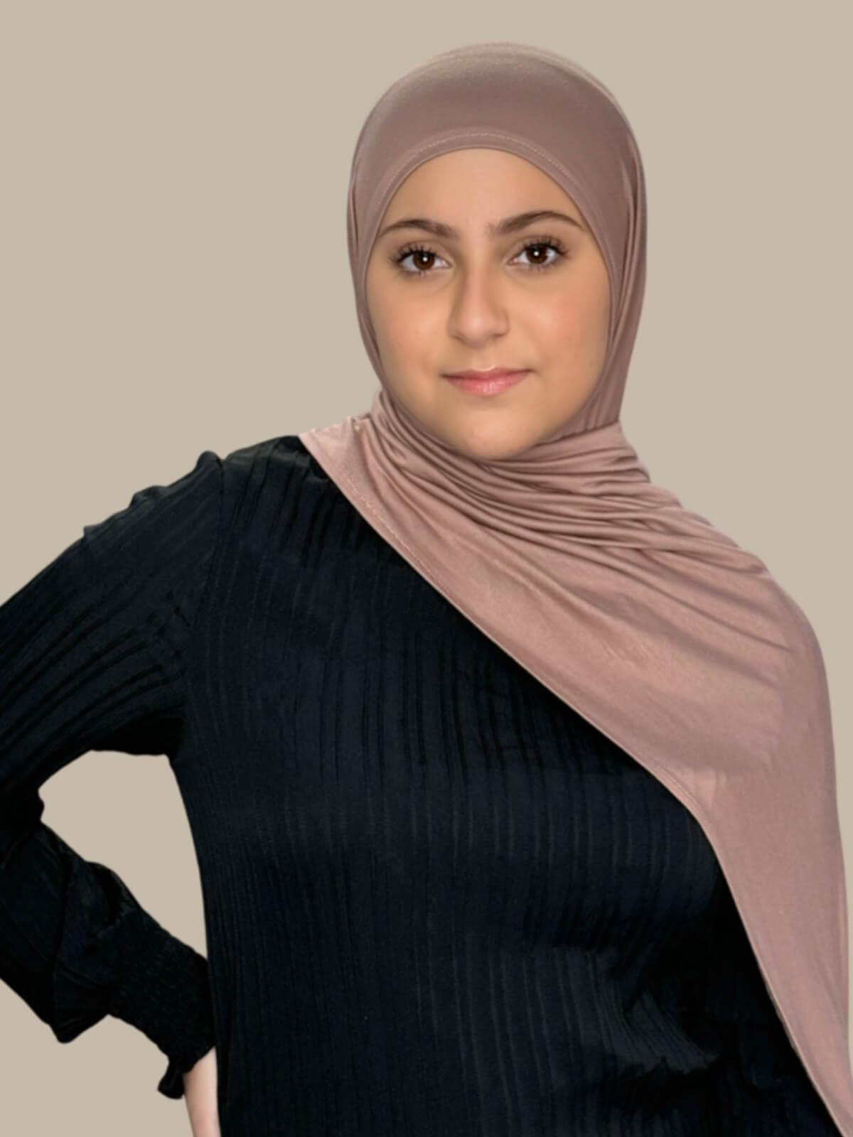 Modish Girl Pre-Sewn Jersey Hijab in Pale Taupe - Soft & Comfortable Muslim Headscarf for Daily Wear, Work, and Prayer