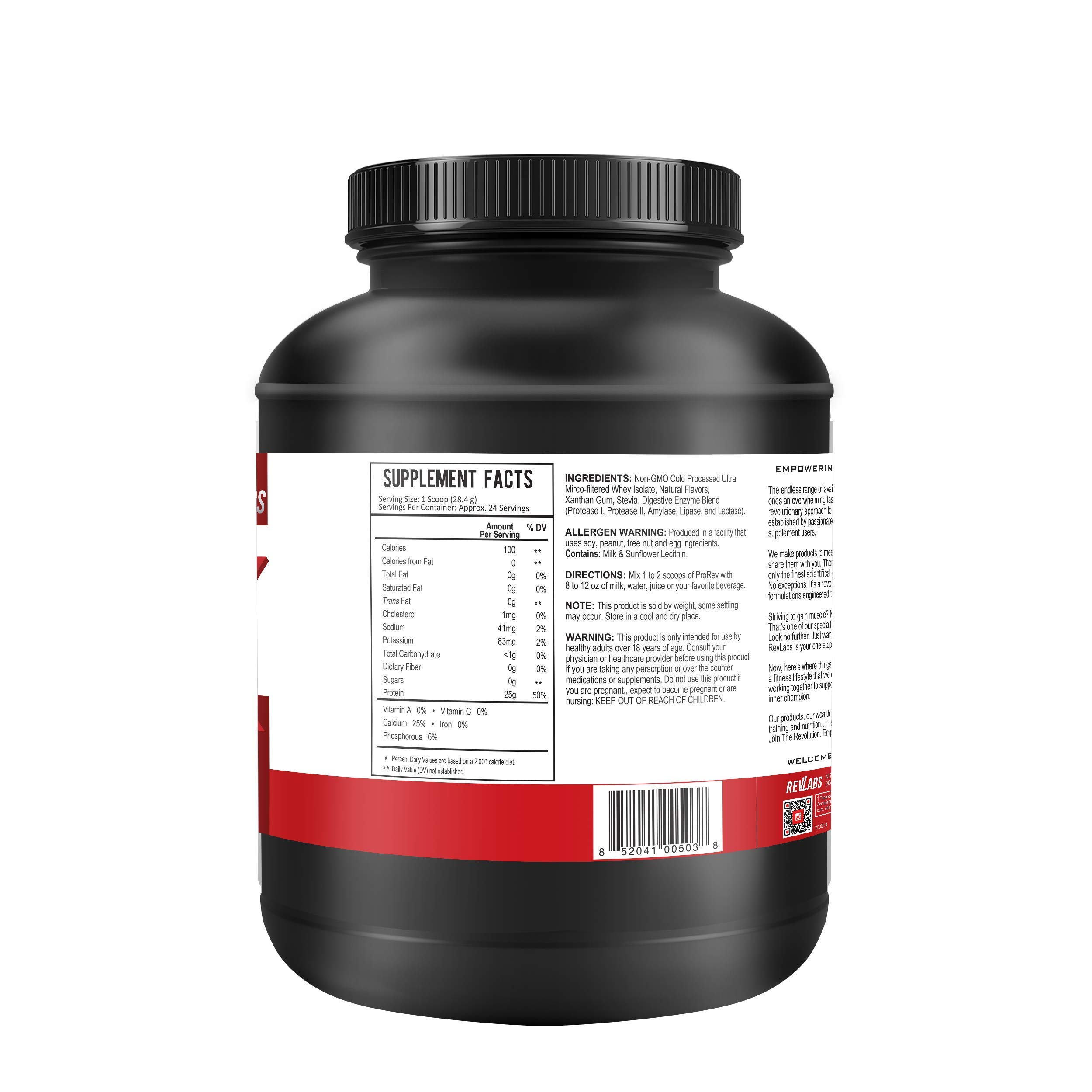 RevLabs ProRev Protein Powder - Vanilla Flavor - 25g Protein per Serving - Low Carb (Less Than 1g) - Easy to Mix - Premium Whey Protein for Muscle Recovery & Weight Management - Ideal for Post-Workout, Keto Diet & Healthy Lifestyle