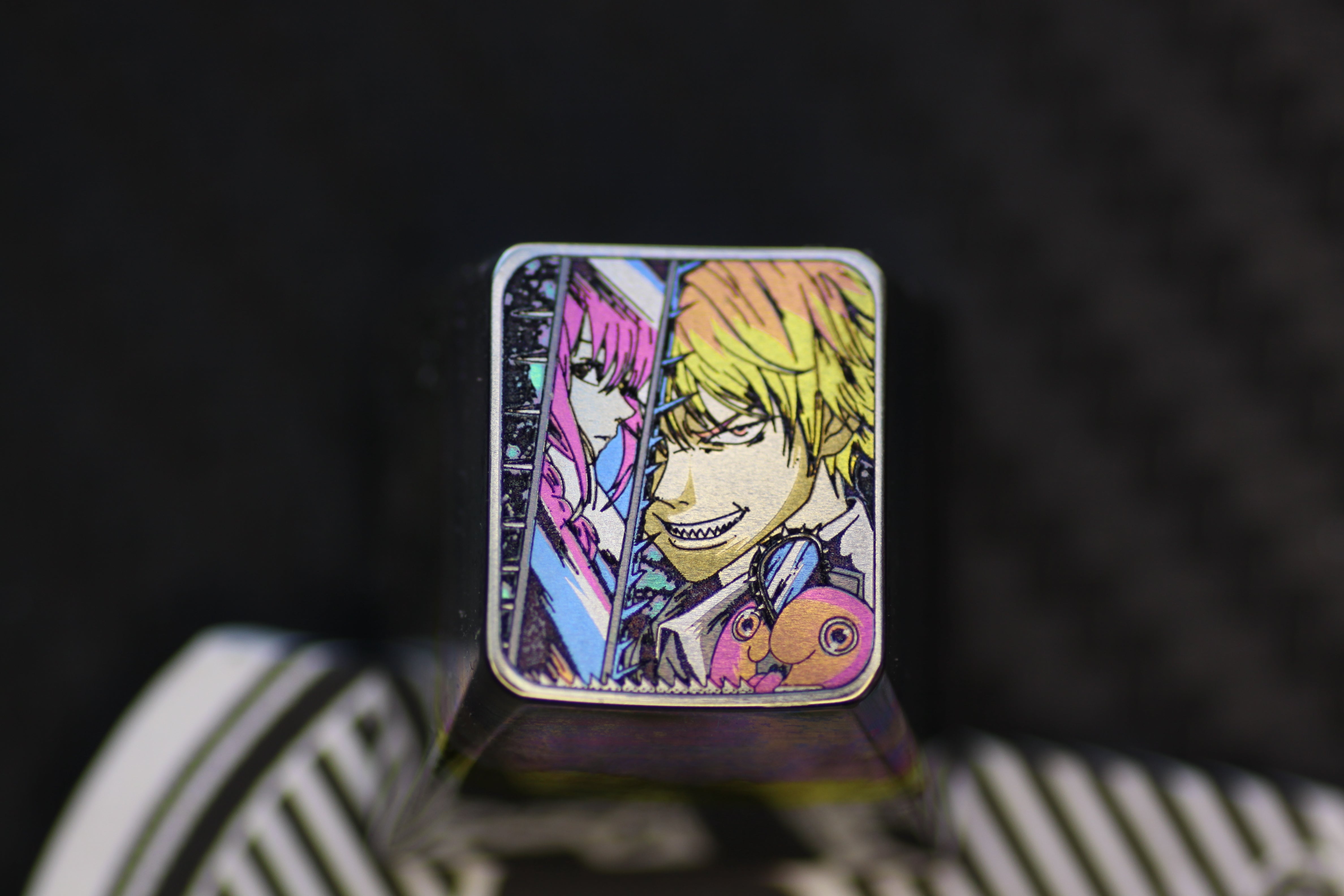 Chainsaw Man Anime 1U Titanium Alloy Custom Keycaps - Metal Decorative Keycaps for Mechanical Keyboards - Perfect for Gaming & Anime Fans