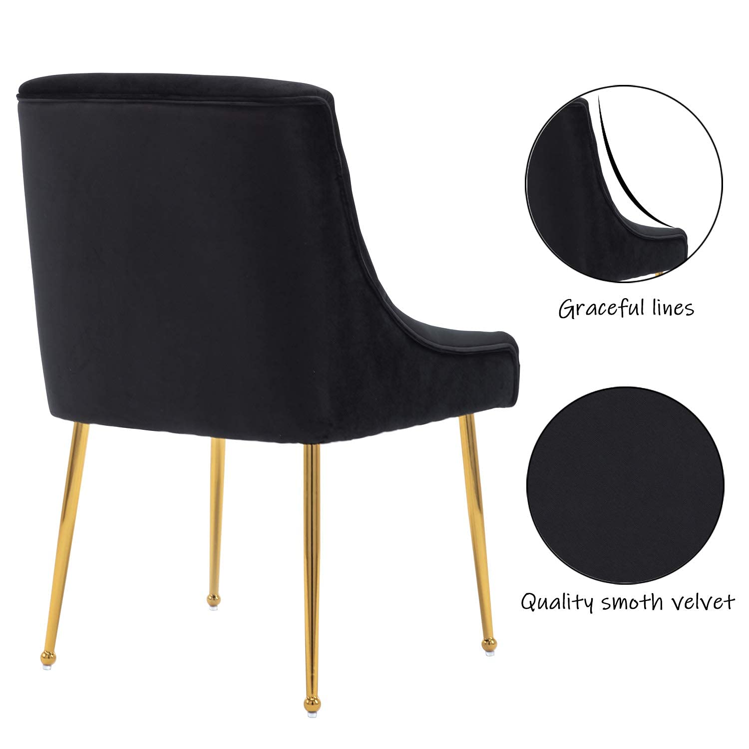 ZhengHao Black Velvet Dining Chairs Set of 4 - Mid Century Modern Upholstered Chairs with Gold Metal Legs for Kitchen, Living Room, Dining Room & Patio | Elegant Home Decor & Comfortable Seating for Dinner Parties & Family Gatherings