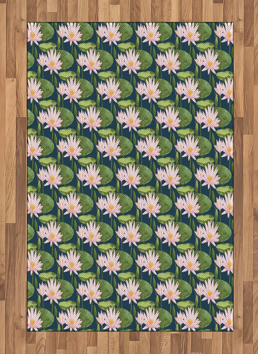 Ambesonne Lily Flower Area Rug - Hand Drawn Pink Blossoms Pond Design, Feng Shui Garden Decor, Flat Woven Multicolor Accent Rug 4'x5'7