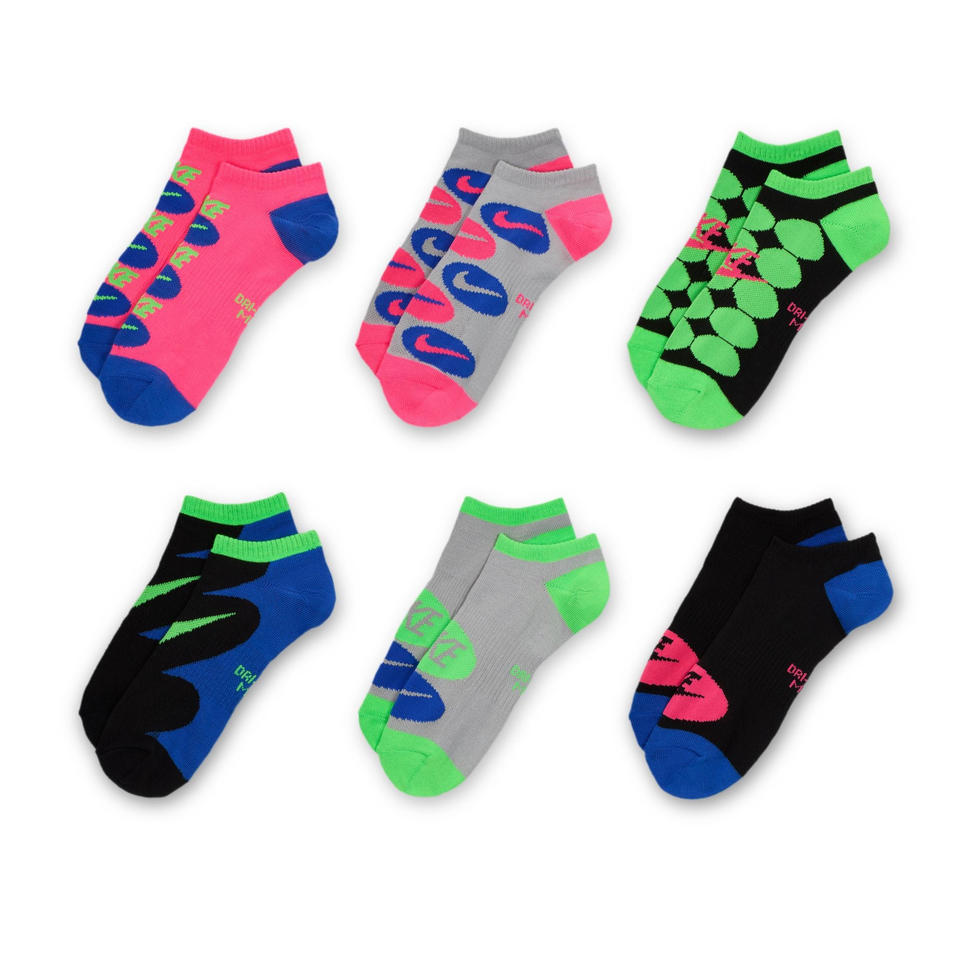 Nike Everyday No Show Socks 6 Pack - Breathable Cushioned Athletic Socks for Running, Gym & Casual Wear - Black/White/Gray (6 Pairs)