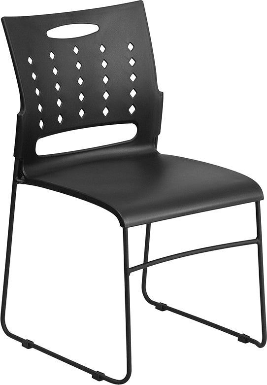 FLASH HERCULES Series 881 lb Capacity Black Sled Base Stackable Chair with Air Vent Back - Heavy Duty Folding Chairs for Events, Banquets, and Conference Rooms