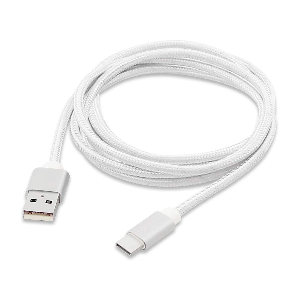 Premium 6FT Nylon Braided USB A to USB C Cable - Fast Charging & Data Sync for ZTE Blade Series (Spark/V8 Pro/X Max/Grand X3/X4/Imperial Max/Warp 7/Zmax Pro) - Durable White USB 2.0 Type C Charger Cord for Home, Office & Travel