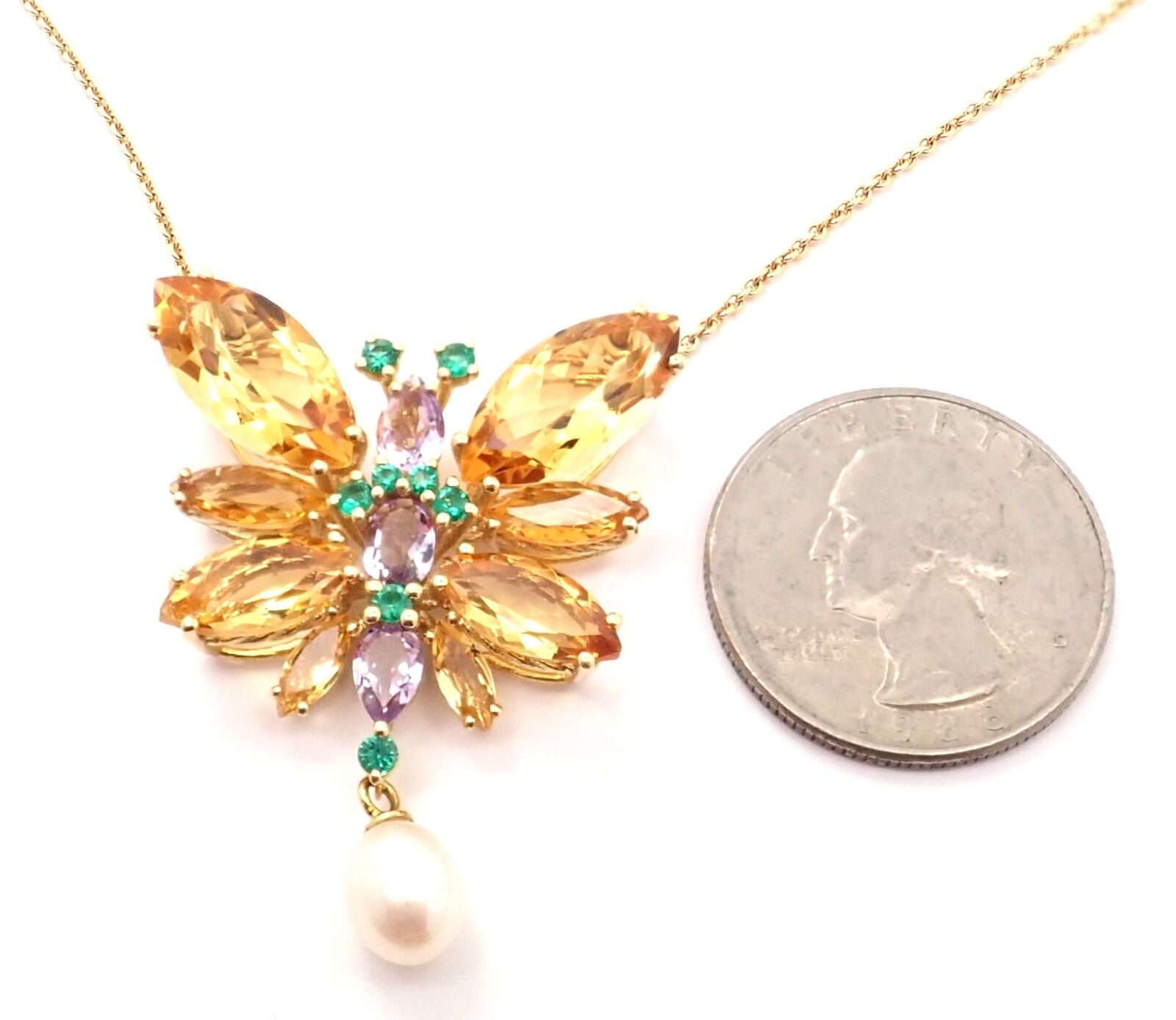 Authentic Dolce & Gabbana 18k Yellow Gold Citrine Butterfly Pendant Necklace - Elegant Spring Jewelry Gift for Women, Perfect for Weddings & Special Occasions