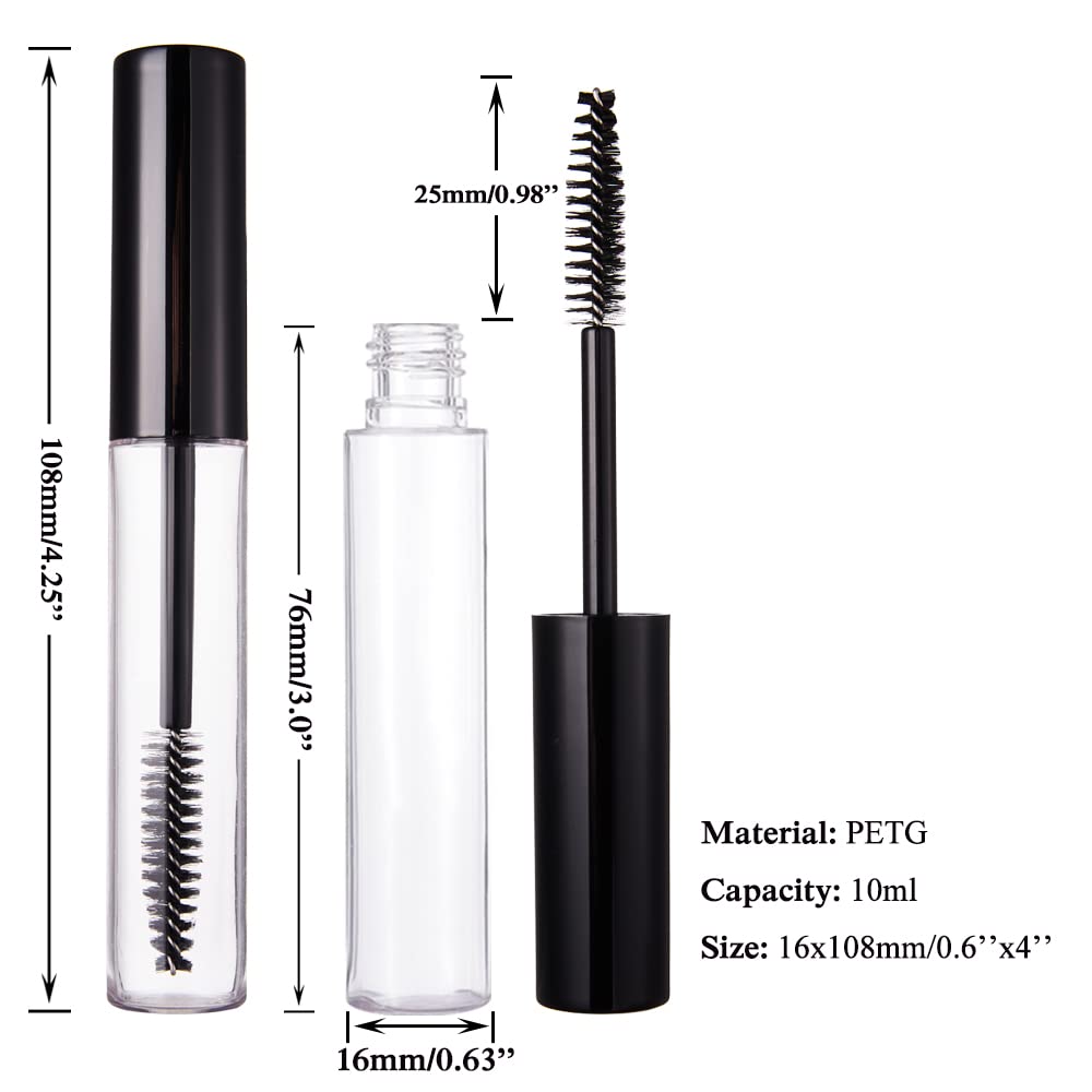 4 Pack 10ml Refillable Empty Mascara Tubes with Brush Wands - DIY Eyelash Serum Containers for Castor Oil, Eyebrow Growth Serum & Coconut Oil - Includes 4 Rubber Inserts & 1 Funnel - Travel Size Beauty Essentials for Home, Salon & On-the-Go - Perfect for Lash Extensions, Eyebrow Care, Natural Oil Storage & Makeup Touch Ups - Great for DIY Beauty Projects, Professional Makeup Artists & Travel-Friendly Skincare