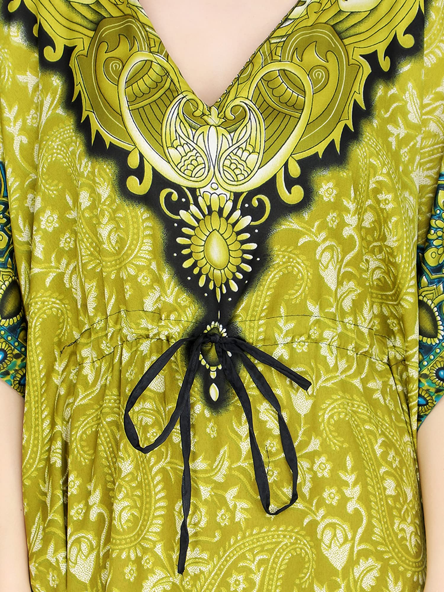 Stylish Ukal Women's Tunic Kimono Kaftan - Free Size Long Maxi Dress for Lounge, Party & Holiday Wear - Comfortable Nightwear in Sky Blue & Green - Perfect for Beach Coverups, Resort Wear & Summer Evenings