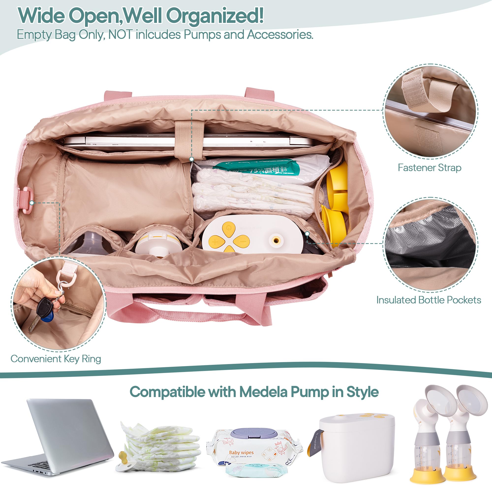 Fasrom Wearable Breast Pump Tote Bag - Compatible with Medela Pump in Style, Insulated Bottle Bag Fits 4 Baby Bottles (5 oz) - Perfect for Working Moms, Travel & On-the-Go Pumping