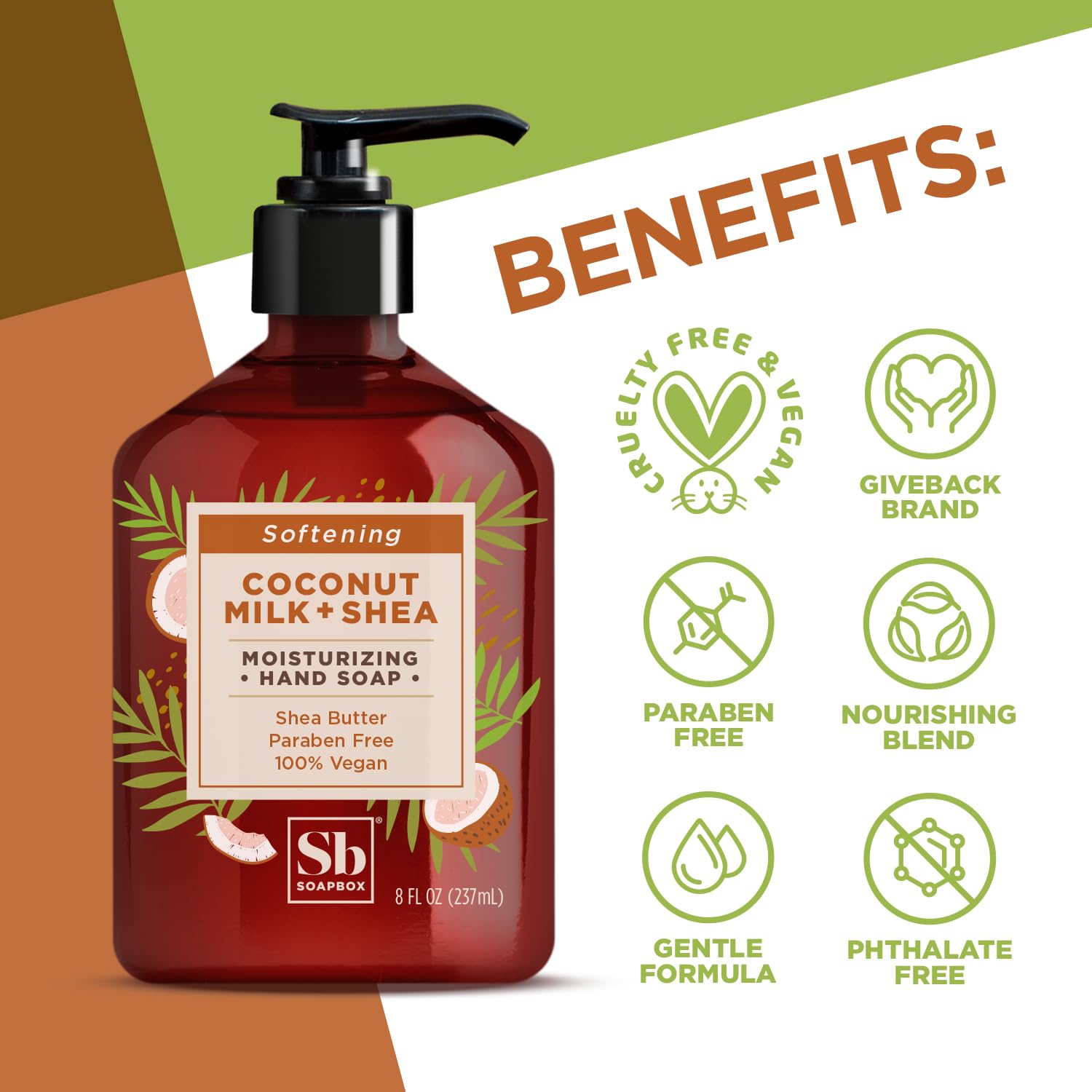 Soapbox Coconut Milk & Shea Butter Moisturizing Hand Soap - 6 Pack (8oz Each) with Pump Dispenser - Hydrating Bathroom & Kitchen Soap for Soft Hands - Perfect for Home, Office, and Guest Bathrooms