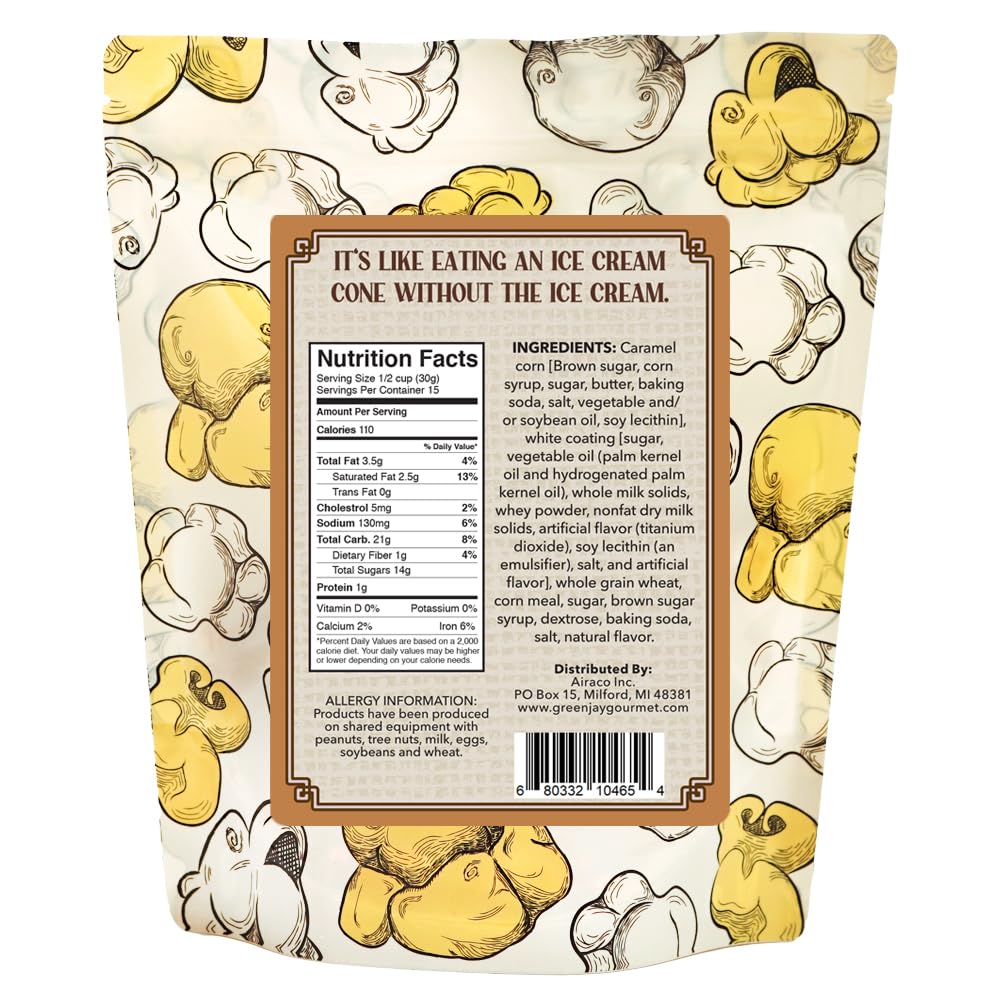 Green Jay Gourmet White Chocolate Waffle Crunch Caramel Popcorn - Handmade Fresh Caramel Corn with Waffle Cones Dipped in White Chocolate - Premium Gift for Chocolate Lovers - 16oz (Perfect for Movie Nights, Birthday Gifts & Holiday Treats)