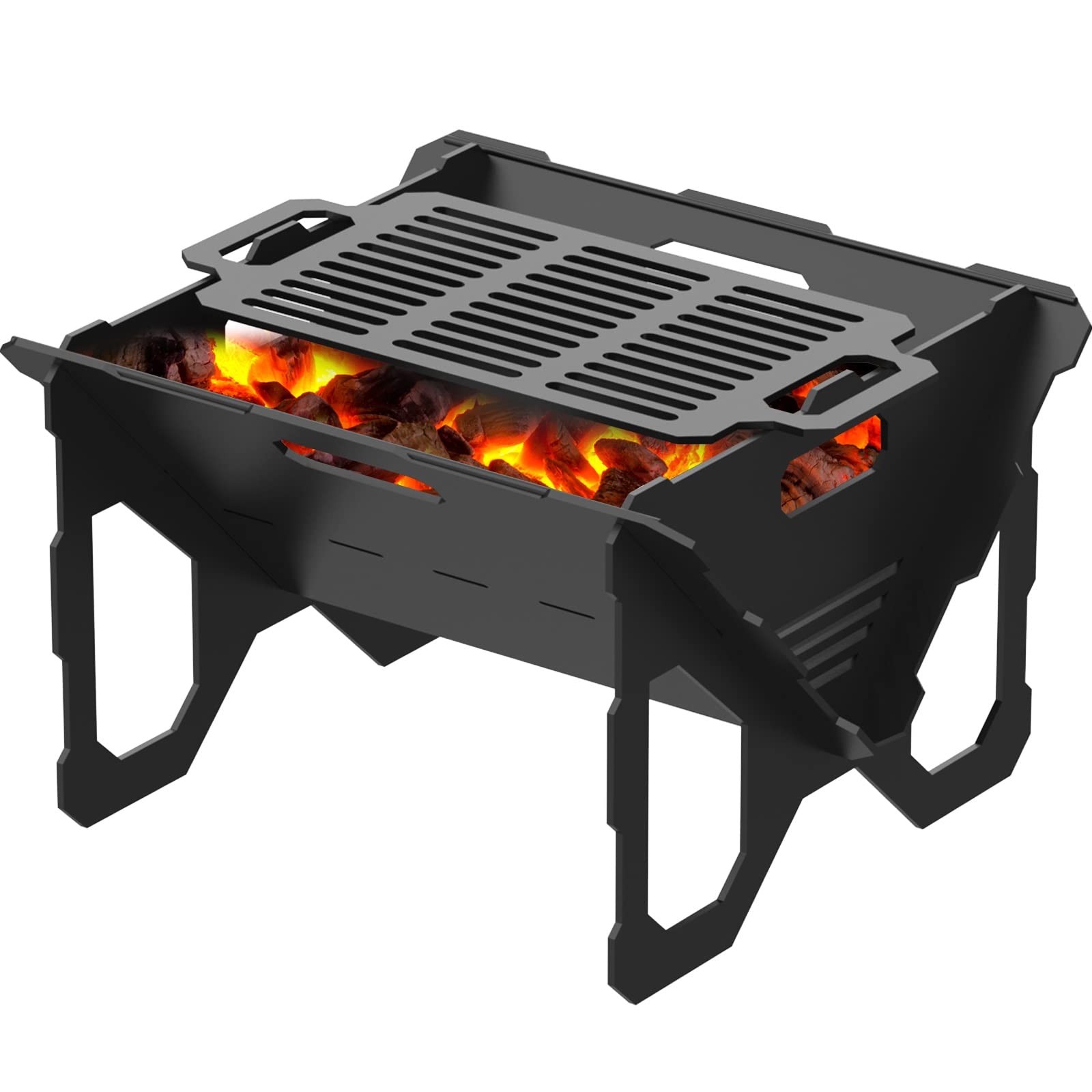 **20 Inch Portable Fire Pit with BBQ Tray - Detachable Steel Outdoor Firepit for Camping, Backyard, Patio, Picnic & Bonfire - Perfect for Garden Gatherings & Cozy Nights (Black, Large)**