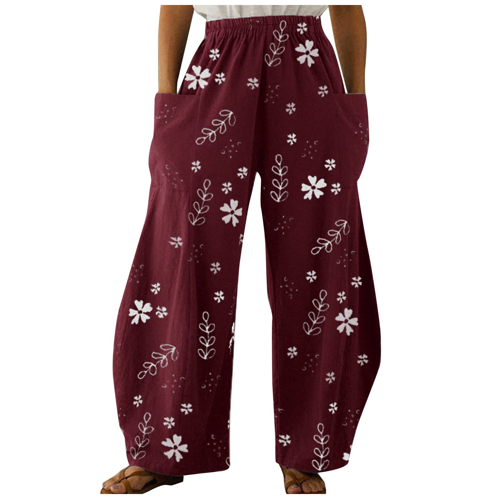 Women's High Waisted Palazzo Pants - Summer Wide Leg Drawstring Trousers with Floral Print | Casual Comfort for Beach, Travel & Lounge Wear