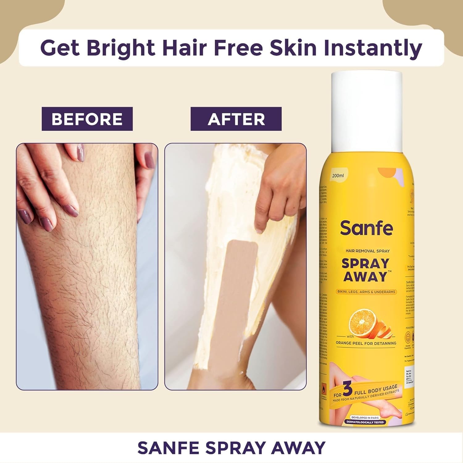 Sanfe Painless Hair Removal Kit with Spray Cream (112ml) & Soothing Gel (50g) - Fast 10-Minute Hair Removal for Chest, Legs, Arms & Underarms | Dermatologist Tested | Skin Detan & Smoothing | Perfect for Pre-Vacation Prep & Summer Ready Skin