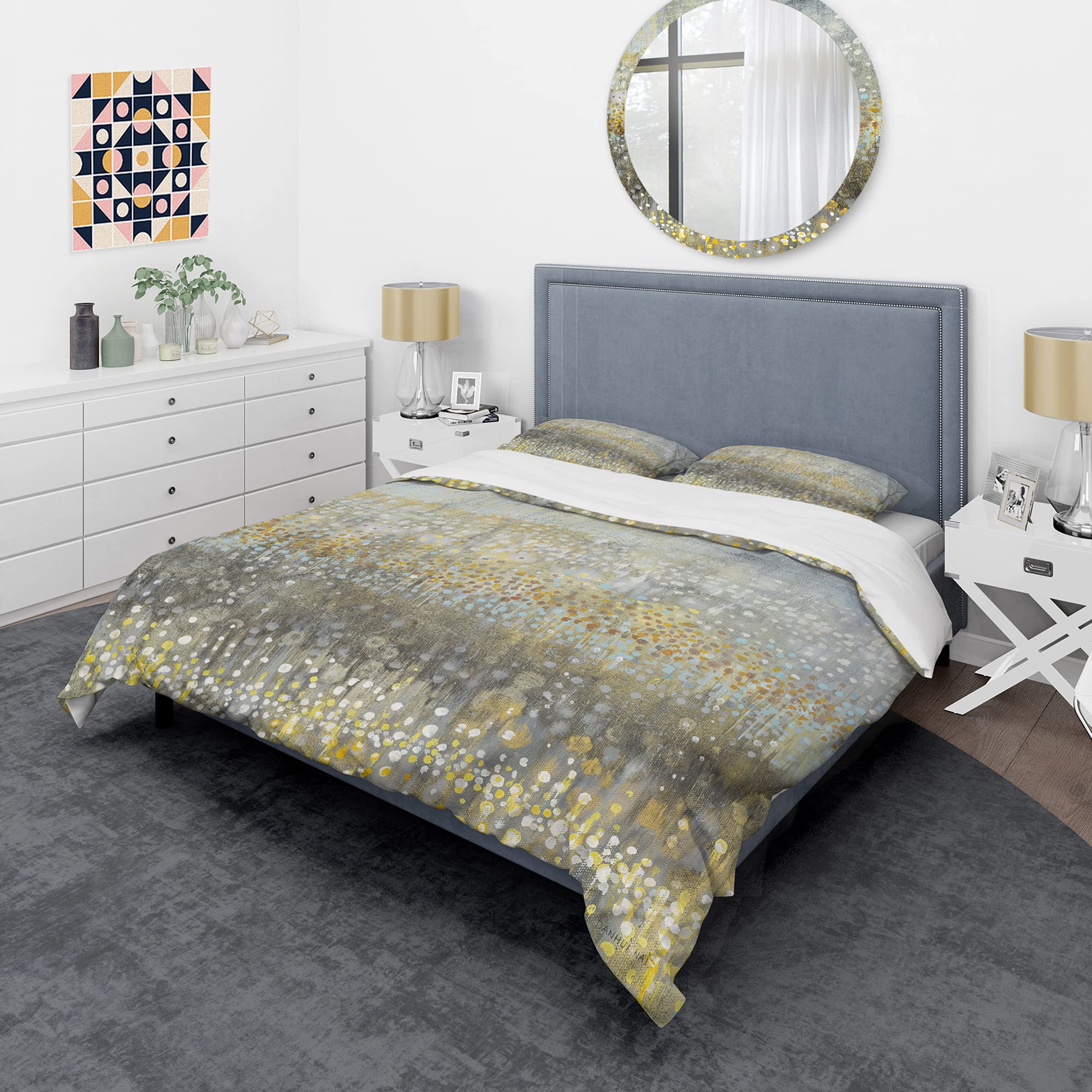 DesignQ Glam Rain Abstract IV Modern & Contemporary Duvet Cover Set - King Size 3-Piece Multi-Color Bedding Set for All Seasons | Perfect for Master Bedrooms, Guest Rooms & Luxury Hotel Decor