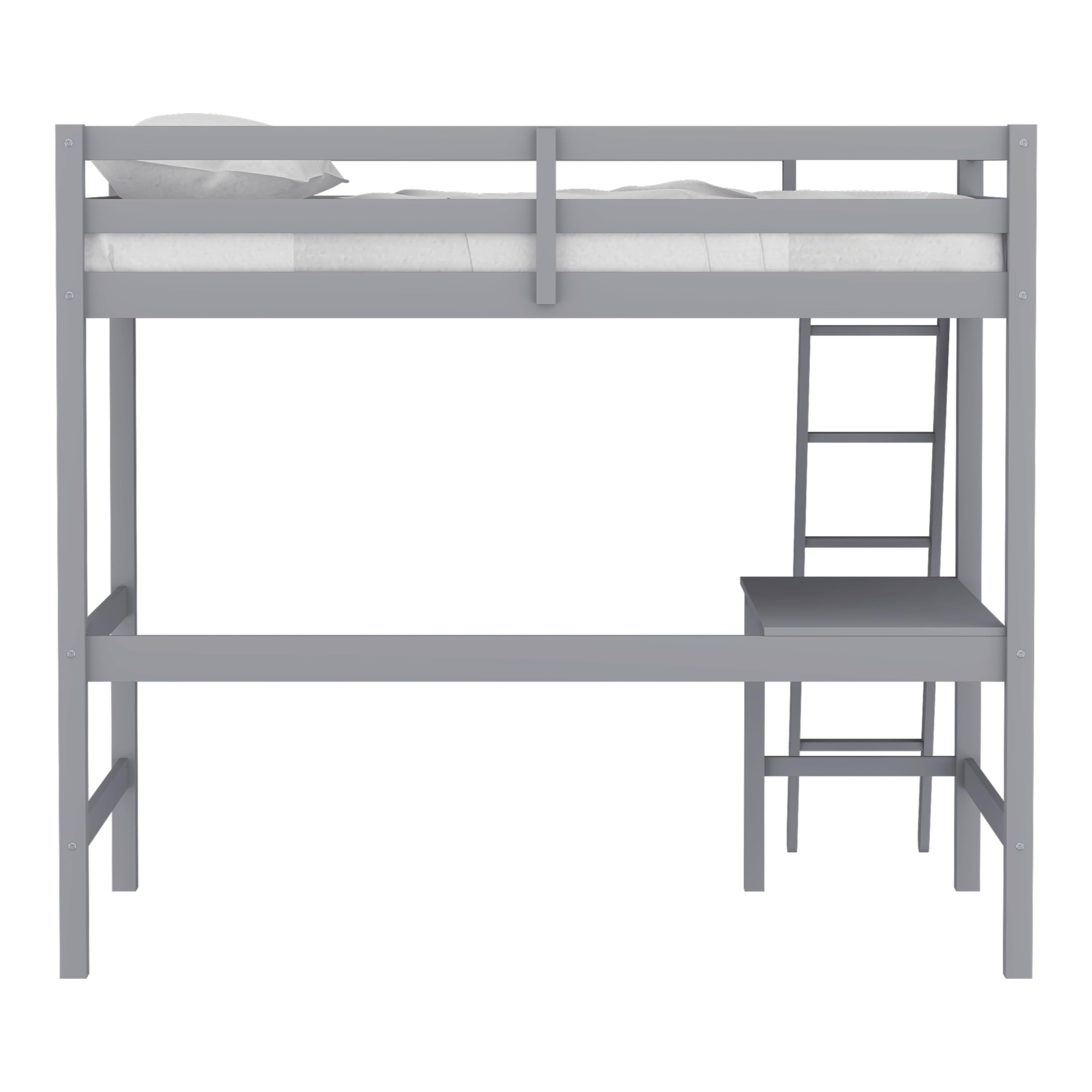 Hillsdale Furniture Caspian Twin Loft Bed with Ladder, Gray - Space-Saving Kids Bedroom Furniture for Small Rooms & Dorm Rooms