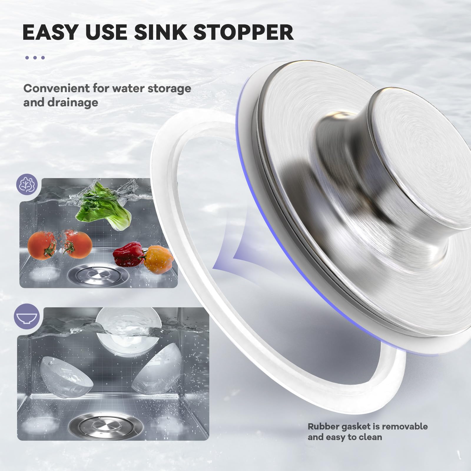 KONE Extended Garbage Disposal Flange with Strainer & Stopper - 304 Stainless Steel Kitchen Sink Flange for 3-1/2