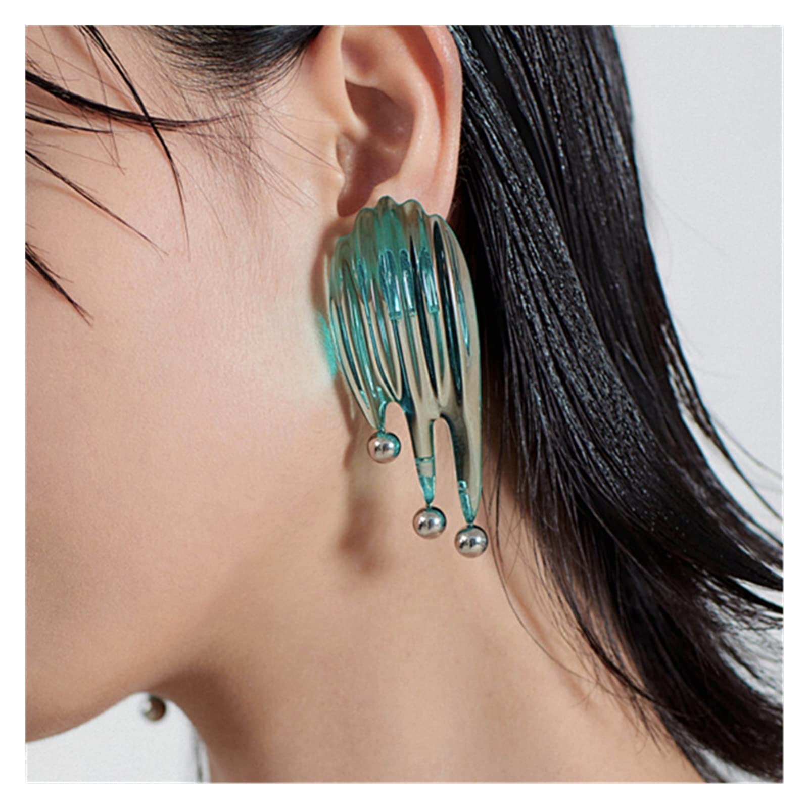 TOMYEUS Green Punk Earrings for Women - Retro Hip Hop European Style Jewelry Accessories - Perfect for Concerts, Parties & Street Fashion