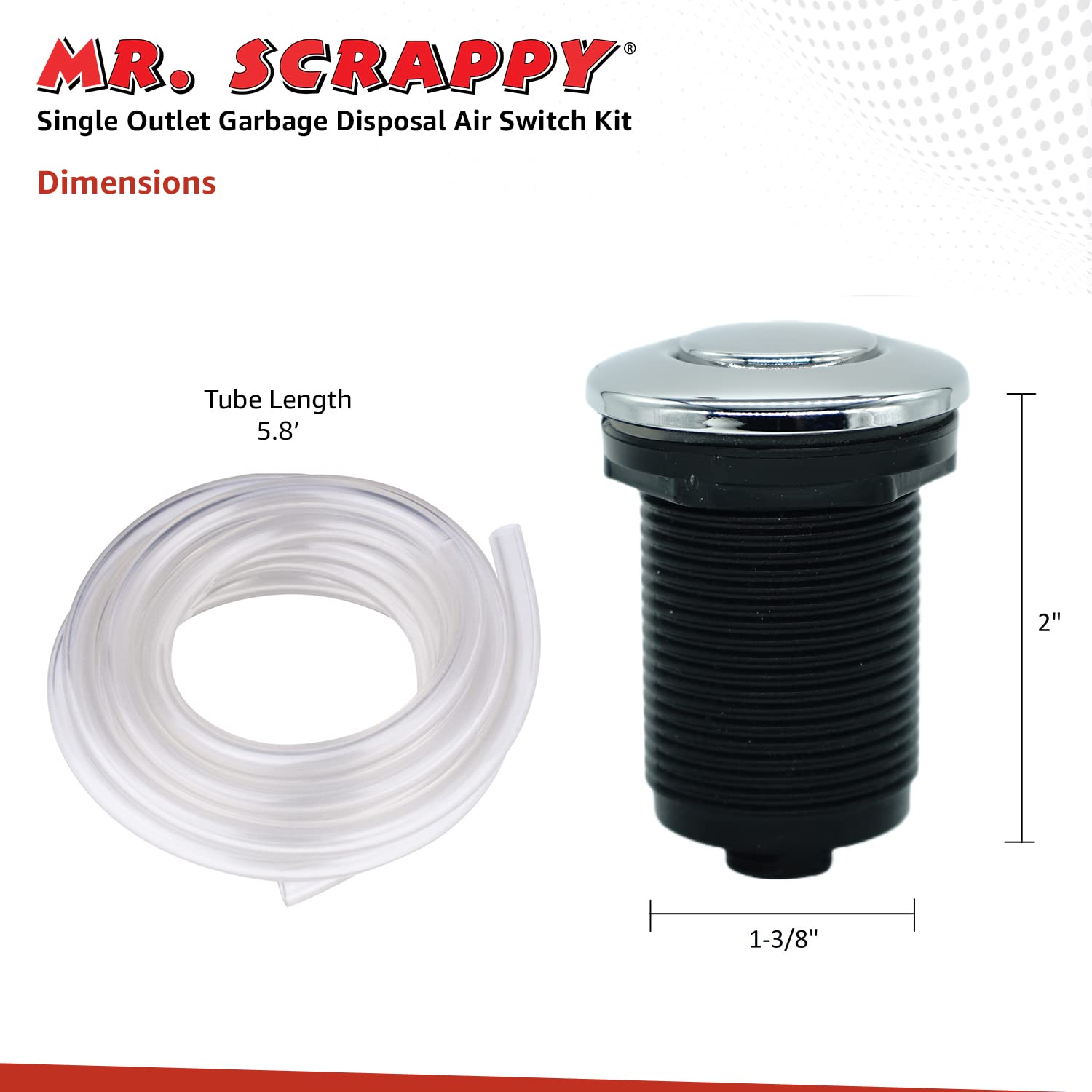 20-MSAS-65 Single Outlet Garbage Disposal Air Switch Kit - Chrome Kitchen Sink On/Off Button with 120V Power Module, Tubing & Hardware - Perfect for Waste Disposers in Modern Homes & Restaurants