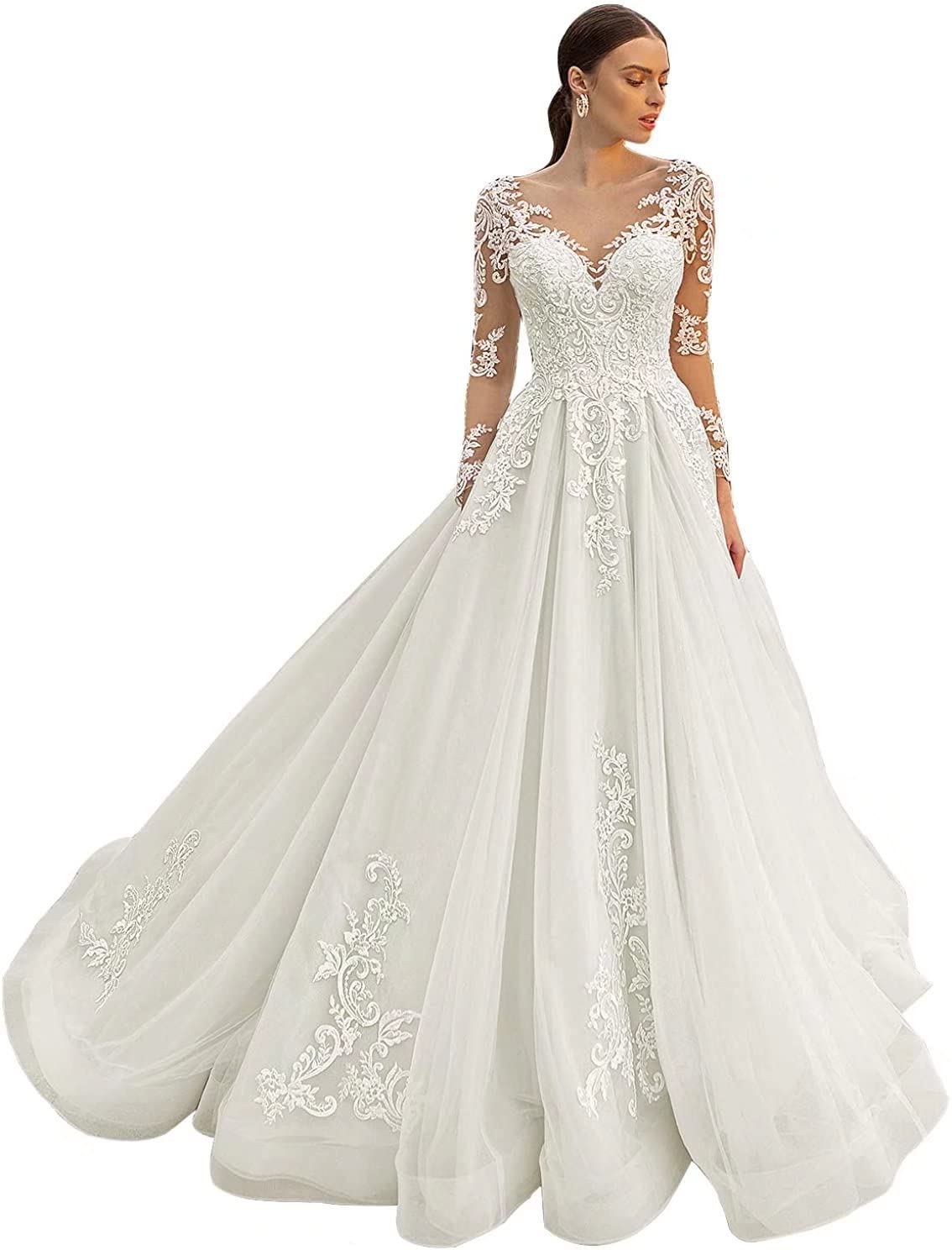 2023 Elegant Lace Wedding Dresses for Women - Beach Bridal Gowns, A-Line Princess Bride Dress for Outdoor & Destination Weddings