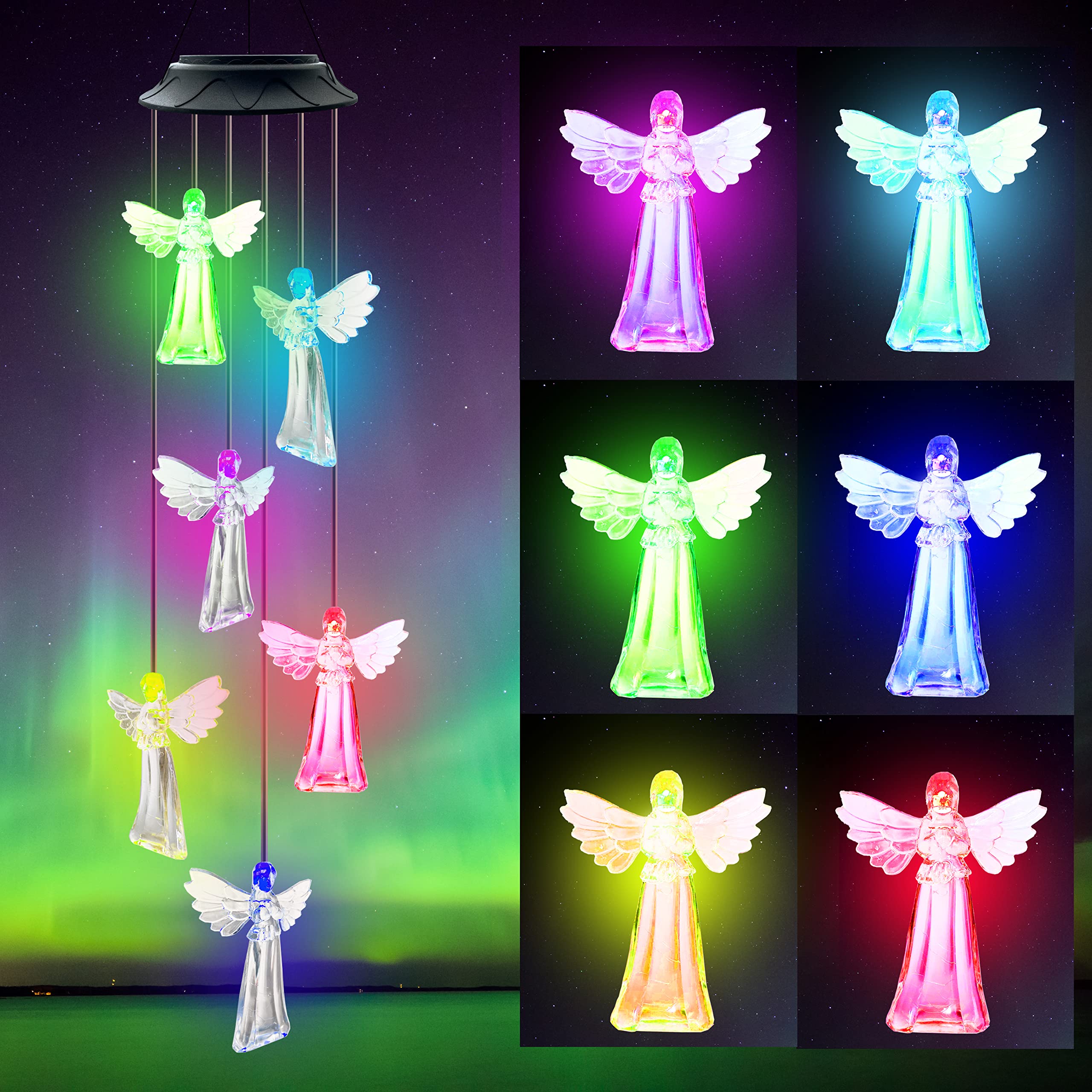 Solar Angel Wind Chime Lights - Outdoor Garden Decor with Solar Power, Weatherproof Hanging Figure Lights for Patio, Yard & Landscape Decoration | Perfect Angel Gifts for Christmas, Birthday & Home Decor