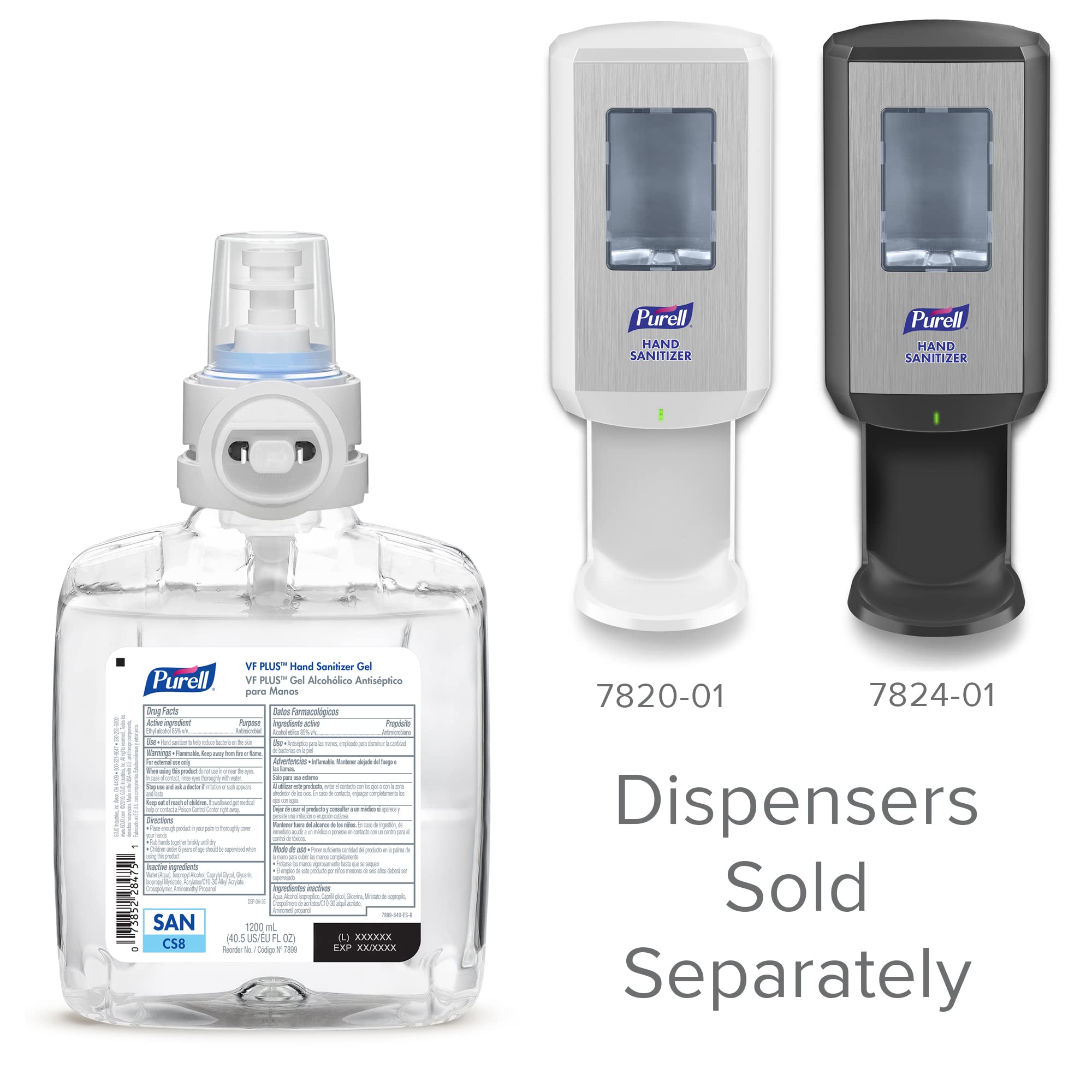 PURELL VF PLUS Fragrance-Free Hand Sanitizer Gel Refill - 1200mL (Pack of 2) for CS8 Automatic Dispenser | Bulk Sanitizer for Offices, Schools & Hospitals | Kills 99.9% Germs