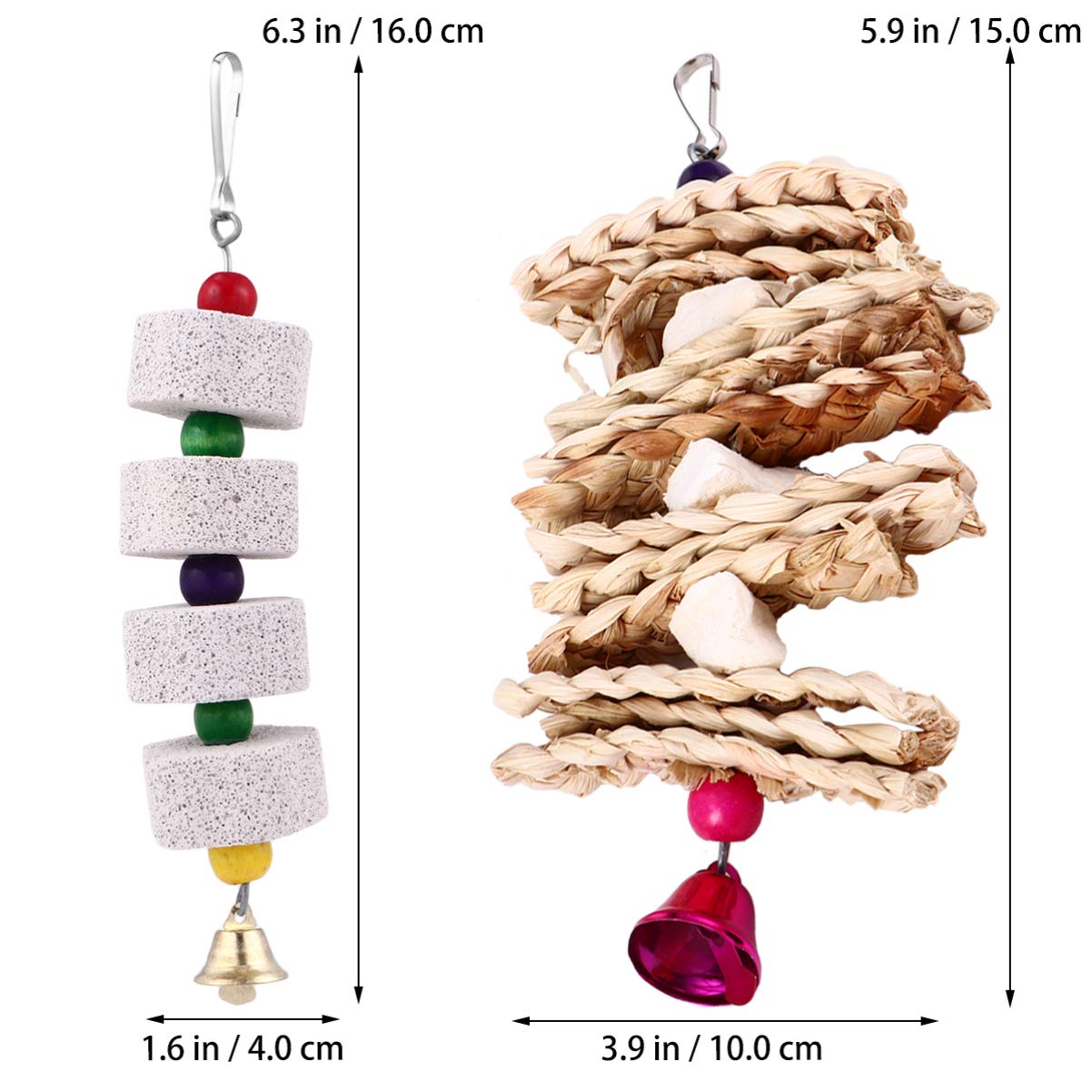 Balacoo Parrot Chew Toys - 2 Pack Woven Grass Molar Chewing Toys with Bell for Teeth Grinding & Bite Care | Hanging Cage Hammock Toys for Parakeets & Pet Birds | Perfect for Cage Enrichment & Beak Maintenance