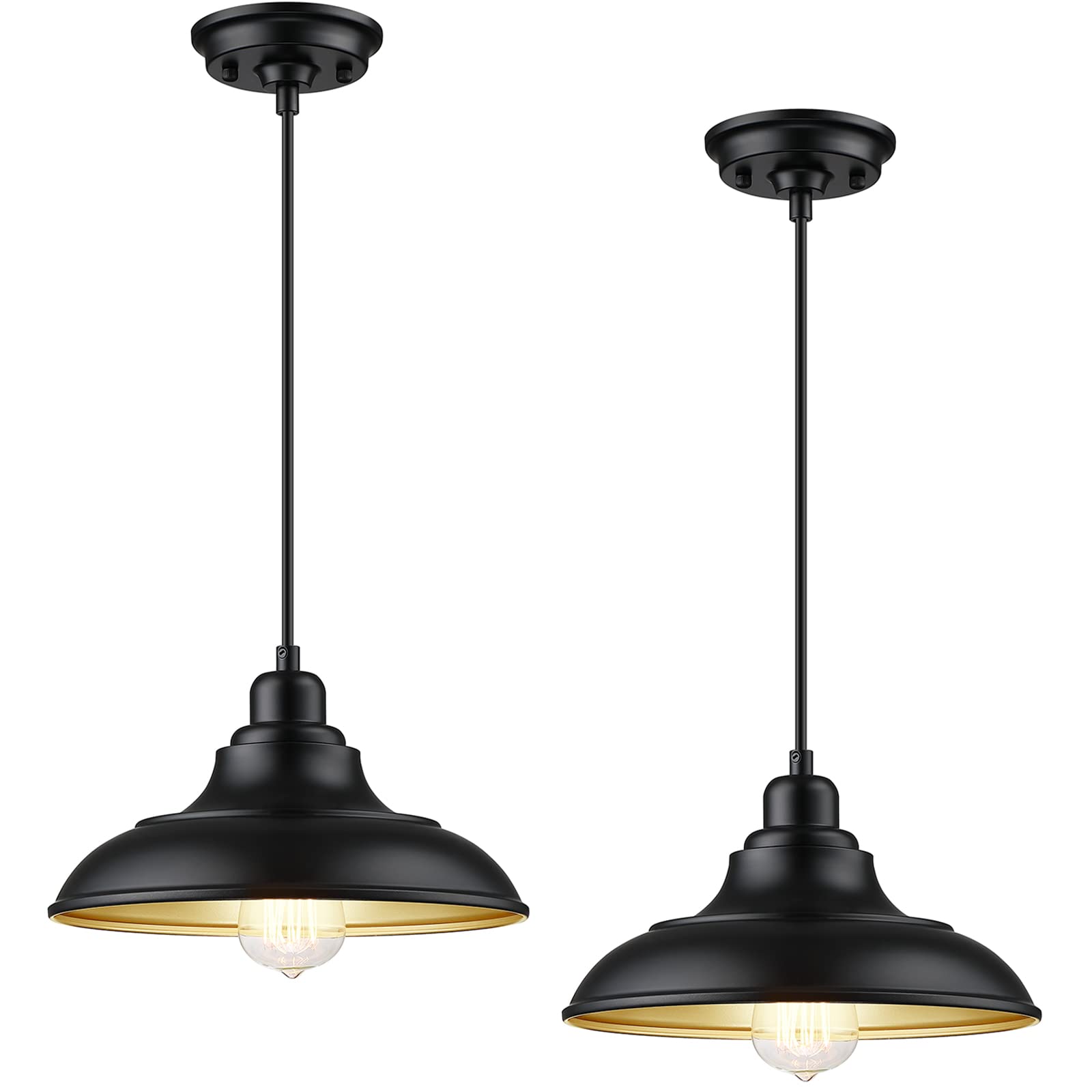 Adjustable Black Metal Pendant Lighting - 2 Pack Farmhouse & Industrial Style Hanging Lamps with E26 Base for Kitchen Island, Dining Room, Barn Decor | Perfect for Rustic Home, Restaurant, and Cafe Lighting