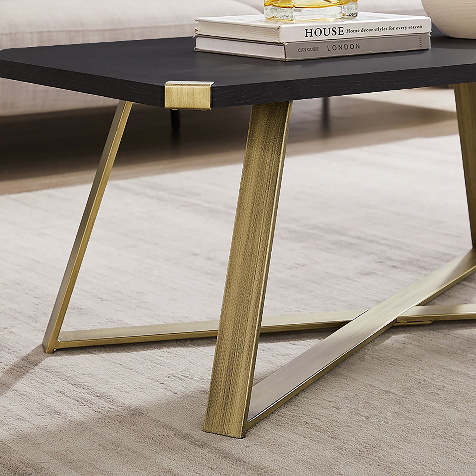 Premium Capri Coffee Table 1100mm - Modern Black Oak Top with Gold Metal Legs & Accents by Criterion | Perfect for Living Room, Lounge & Office Decor