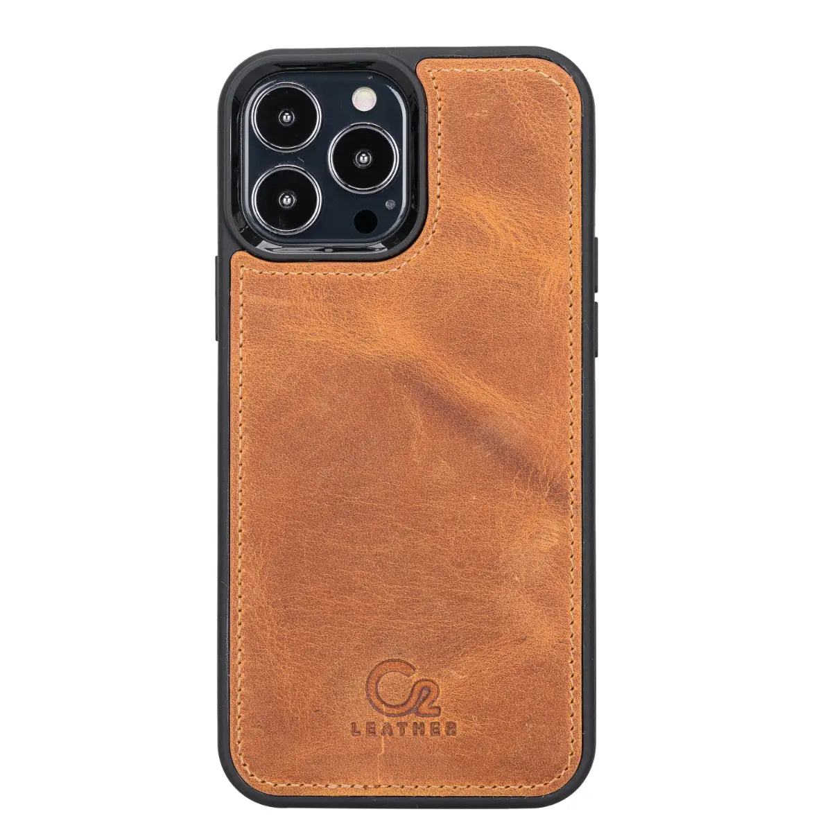 Premium Camel Brown Leather Snap-On Case for iPhone 13 Pro Max (6.7 Inch) - Slim Protective Cover with Secure Fit | Perfect for Work, Travel & Everyday Use