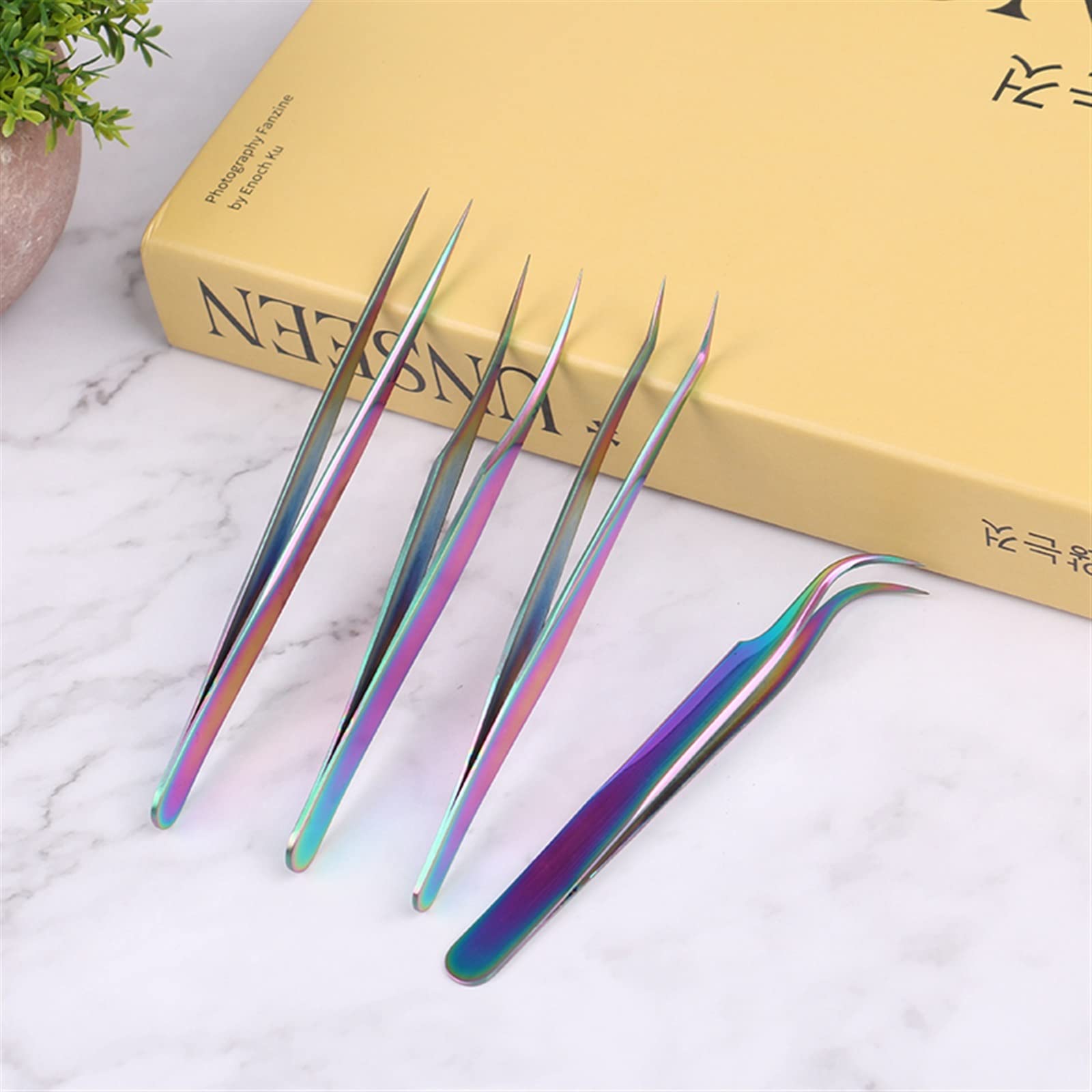 Professional Stainless Steel Lash Tweezers - Curved Pointed Eyelash Extension Tools for Perfect Lashes (Color: 04, Pack of 2) | Ideal for Salon Professionals & DIY Eyelash Extensions at Home