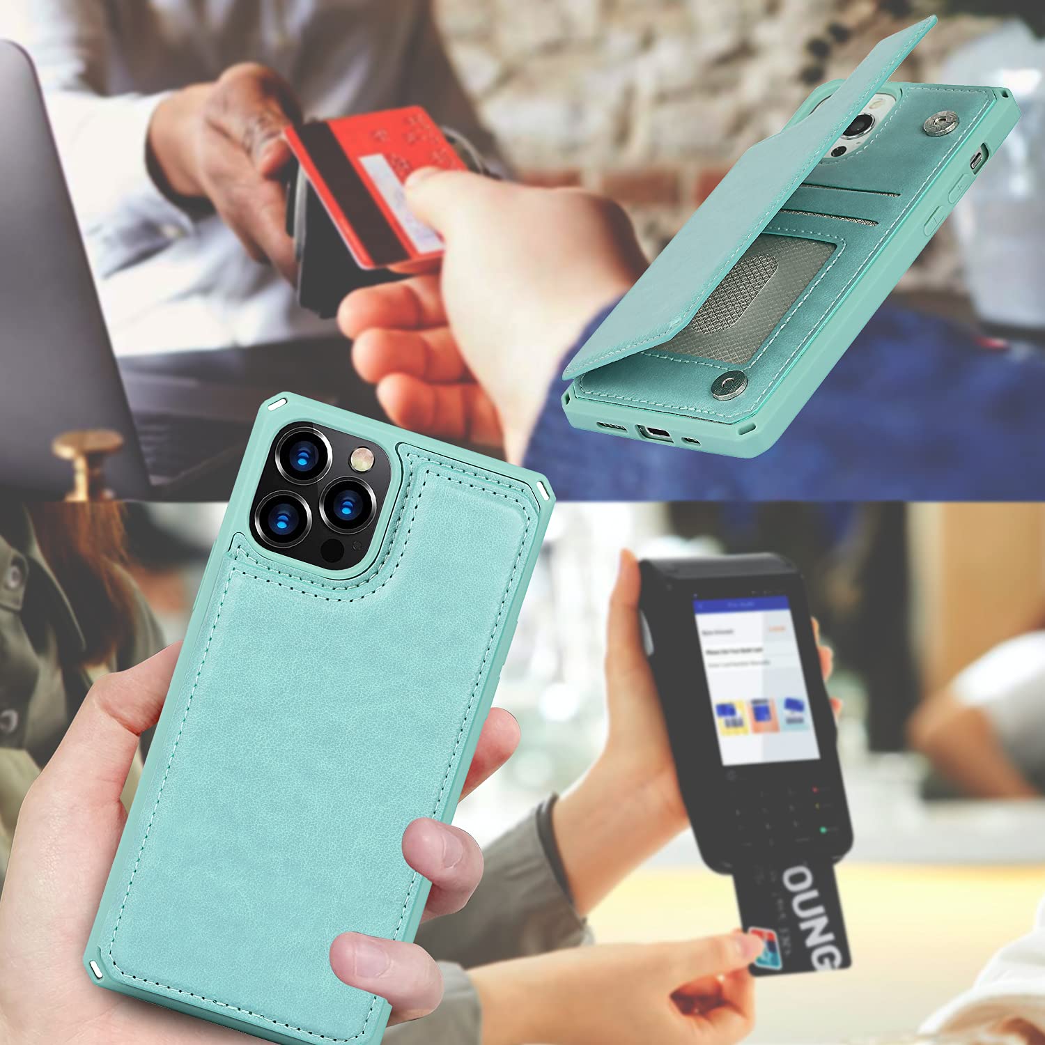 Premium iPhone 12 Pro Max Wallet Case with RFID Blocking - PU Leather Card Holder & Wrist Strap for Women (6.7 Inch, Macaron Mint) | Perfect for Everyday Use, Travel & Contactless Payments