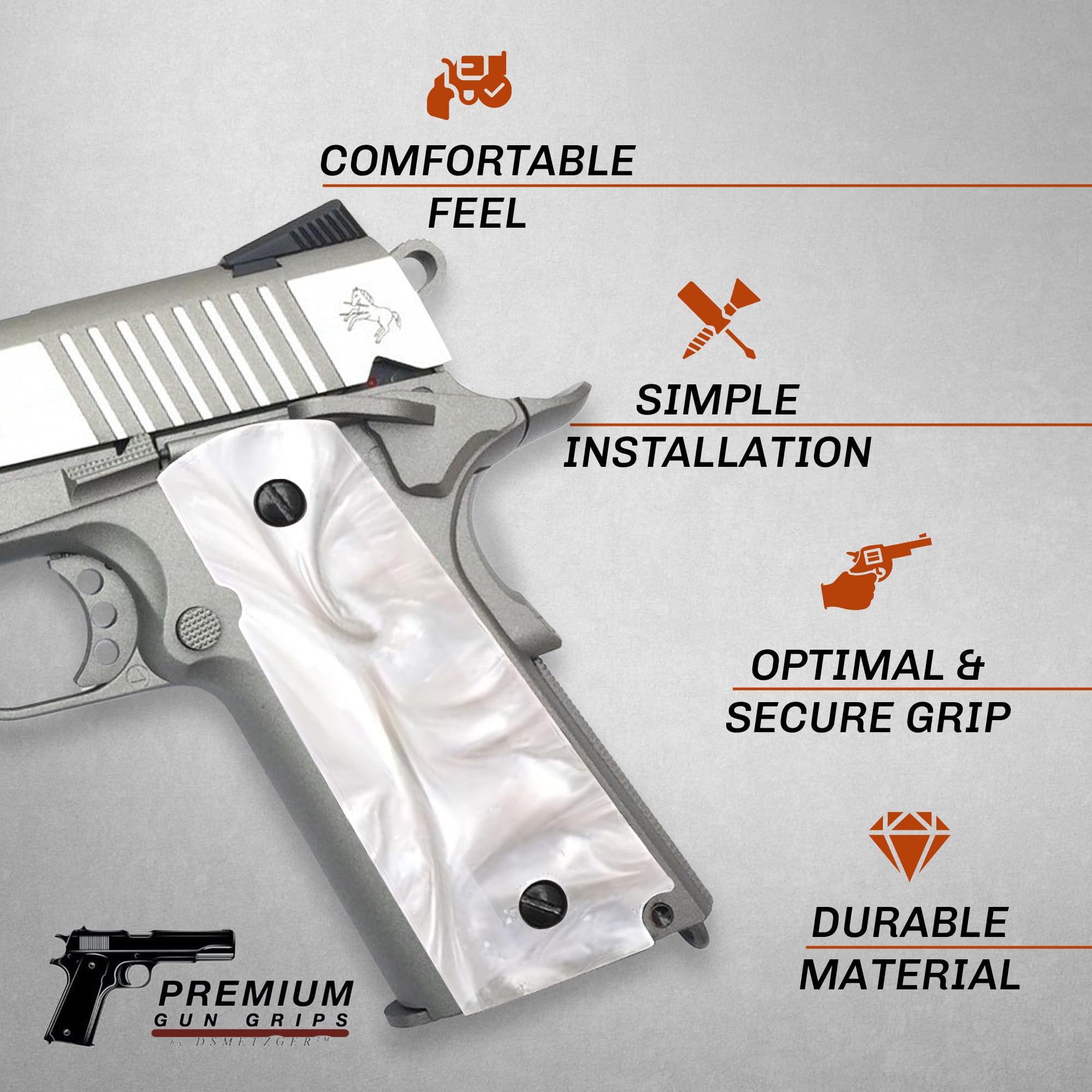 Premium 1911 Pearl Gun Grips - Compatible Replacement for Colt Government, Taurus, S&W, Springfield, Rock Island - Perfect for Concealed Carry & Competitive Shooting