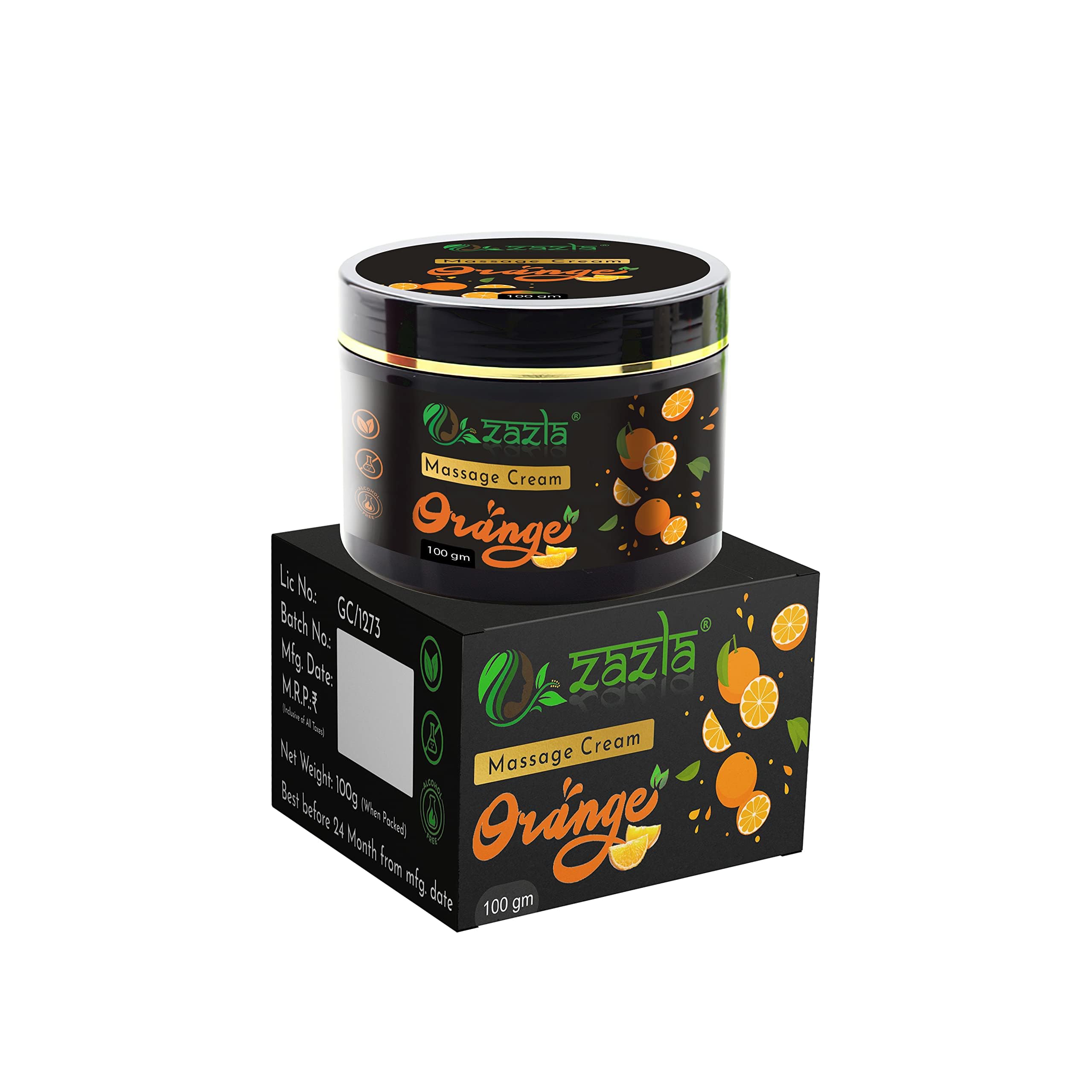 Zazla Orange Massage Cream for Face & Body - Moisturizing, Whitening & Brightening Cream - Softening & Nourishing Facial & Body Lotion (100g) | Perfect for Daily Skincare, Spa Treatments & At-Home Relaxation