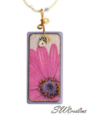 Pink Freeway Daisy Crystal Fleuri Art Domino Necklace - Elegant Bohemian Jewelry for Women, Perfect for Weddings, Parties & Everyday Wear