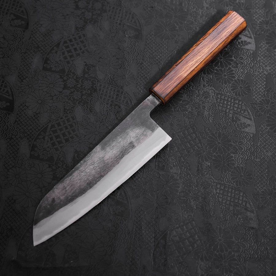 Premium Santoku Knife - Blue Steel #2 Kurouchi Finish with Sumi Urushi Handle - 165mm Japanese Chef Knife for Slicing, Dicing & Precision Cutting - Perfect for Home Cooks & Professional Chefs