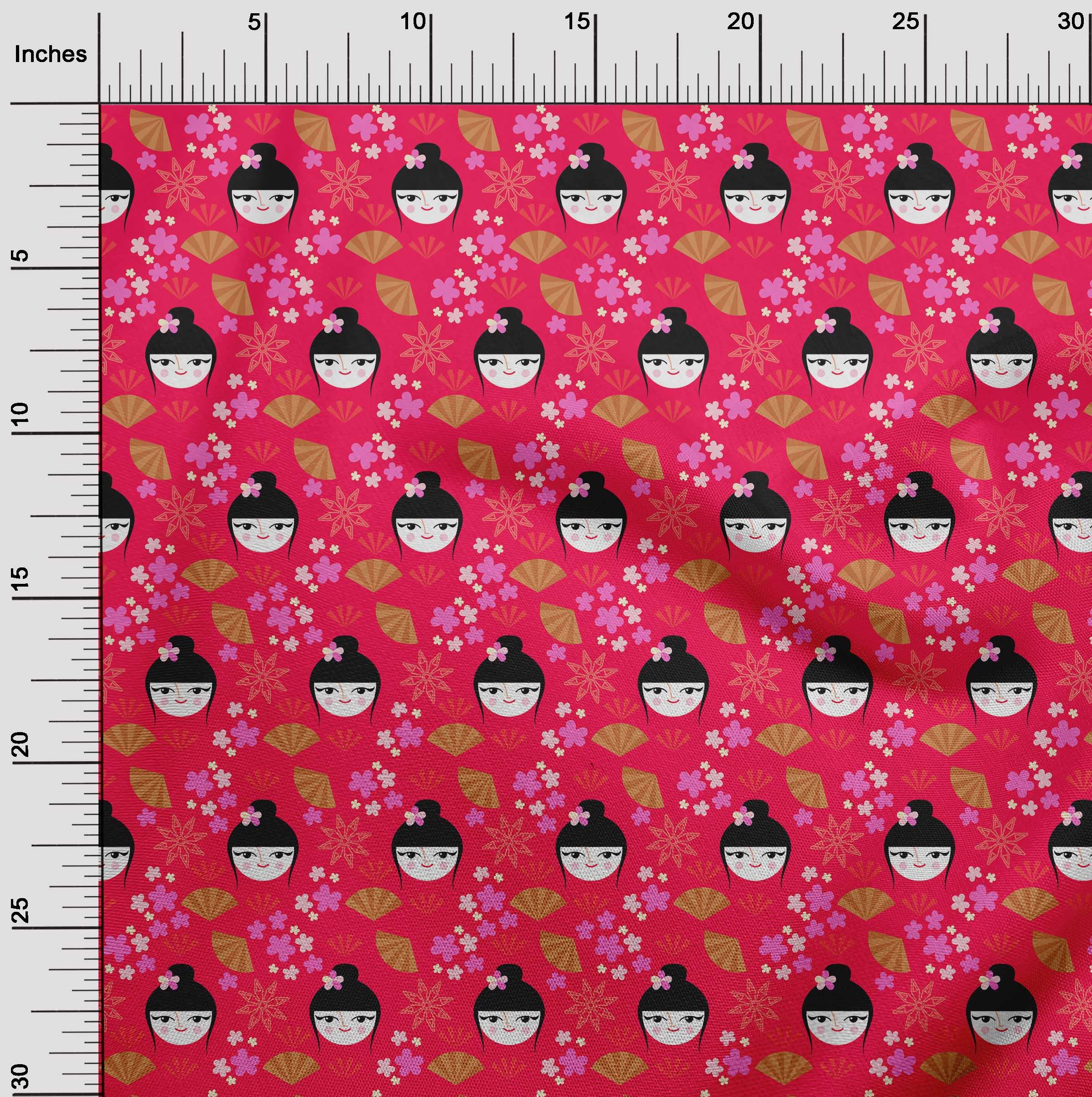 oneOone Viscose Jersey Pink Asian Fan Print Fabric by The Yard - 60 Inch Wide Soft Draping Material for Japanese Style Dresses, Kimonos & Summer Apparel